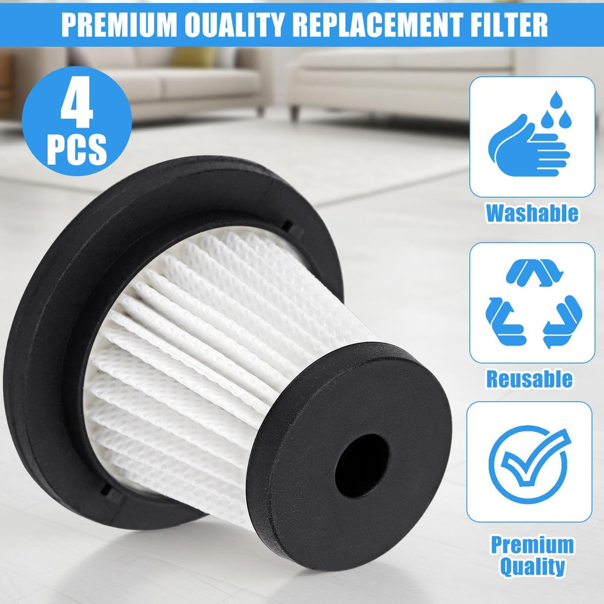 4 Pack LT-135 HEPA Filter Replacement: for JONYJ Handheld Car Vacuum Cleaner Compatible with Vizeusvac Car Vacuum Cleaner