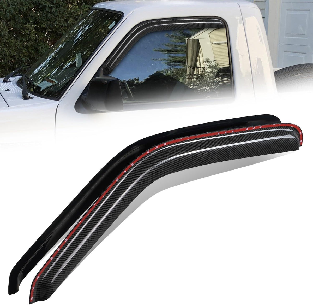 Auto Dynasty 2Pcs Carbon Fiber Pattern Window Visors Compatible with 1993-2009 Ford Ranger Mazda B2300 B2500 B3000, Tape-On Front Window Deflectors Rain Guards Sun Air Side Vent Shade, Glossy Black