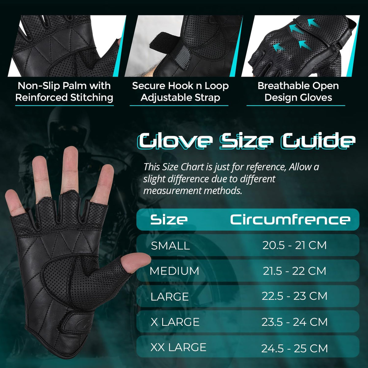 aasportx Motorcycle Gloves - Men's Leather Motorbike Gloves with Touchscreen Function - Non-Slip Pads for Men & Women