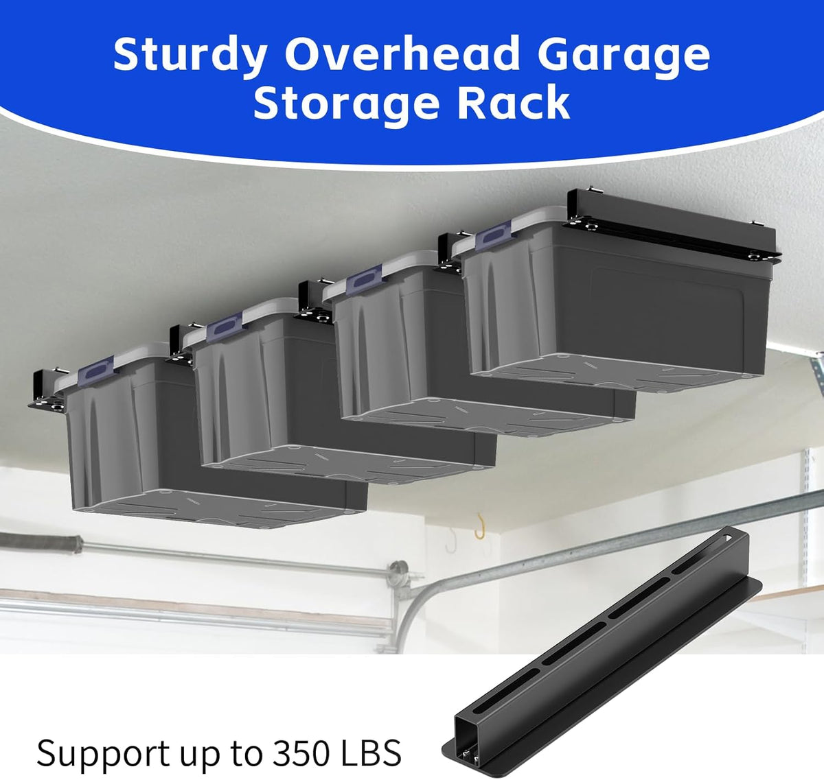 5 Pack Overhead Storage Bin Rack, Ceiling Racks for Utility Bins Organization, Heavy Duty Rack Ceiling Garage Storage for Supports Most Bins Container (for 4 Bins, Bins are not included)