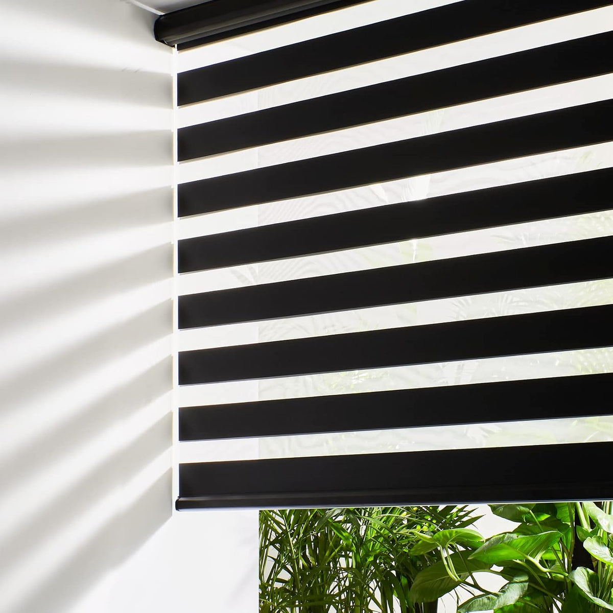 Persilux Cordless Zebra Blinds for Windows Free-Stop Roller Windows Shades (46" W X 72" H, Black) Dual Layer Light Control for Day and Night, Light Filtering Sheer Shades for Home, Easy to Install
