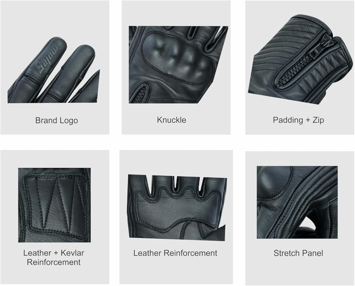 Full Finger Leather Motorcycle Gloves for Men & Women Touch Screen Gloves Premium Street Motorcycle Durable Protective Cruiser Biker Gel Leather Motorbike Gloves