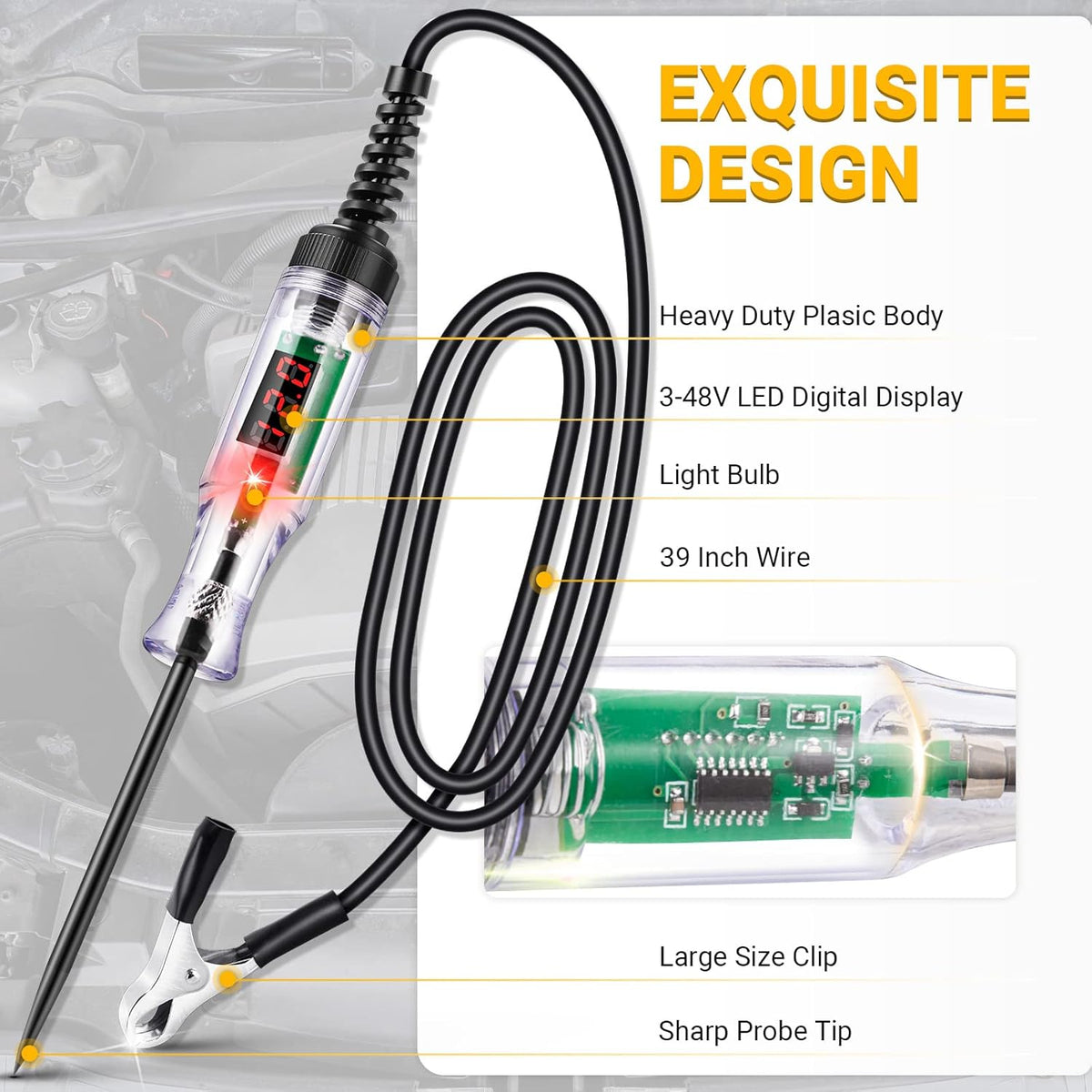 Test Light Automotive 3-48V Digital LED Circuit Tester, Auto Light Tester with Voltage Display, Electric Tester Pen with Voltmeter and Probe for Checking Car Truck Motorcycle Fuses & Battery Voltage