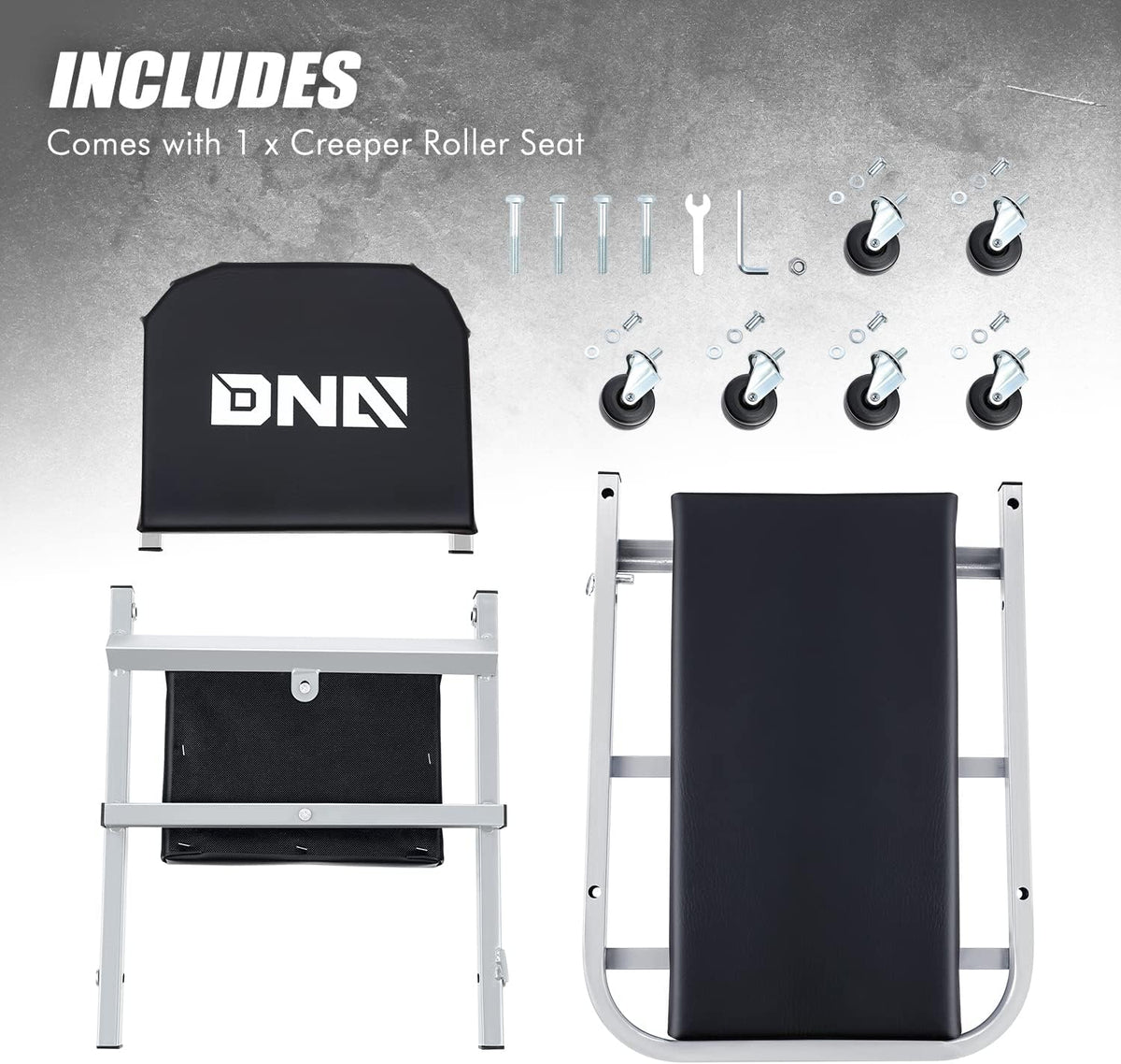 ‎DNA MOTORING TOOLS-00187 40 Inches 2 IN 1 Rolling Folding Car Creeper/Seat, 6 Pcs 2" Casters, 150kg Weight Capacity, Gray