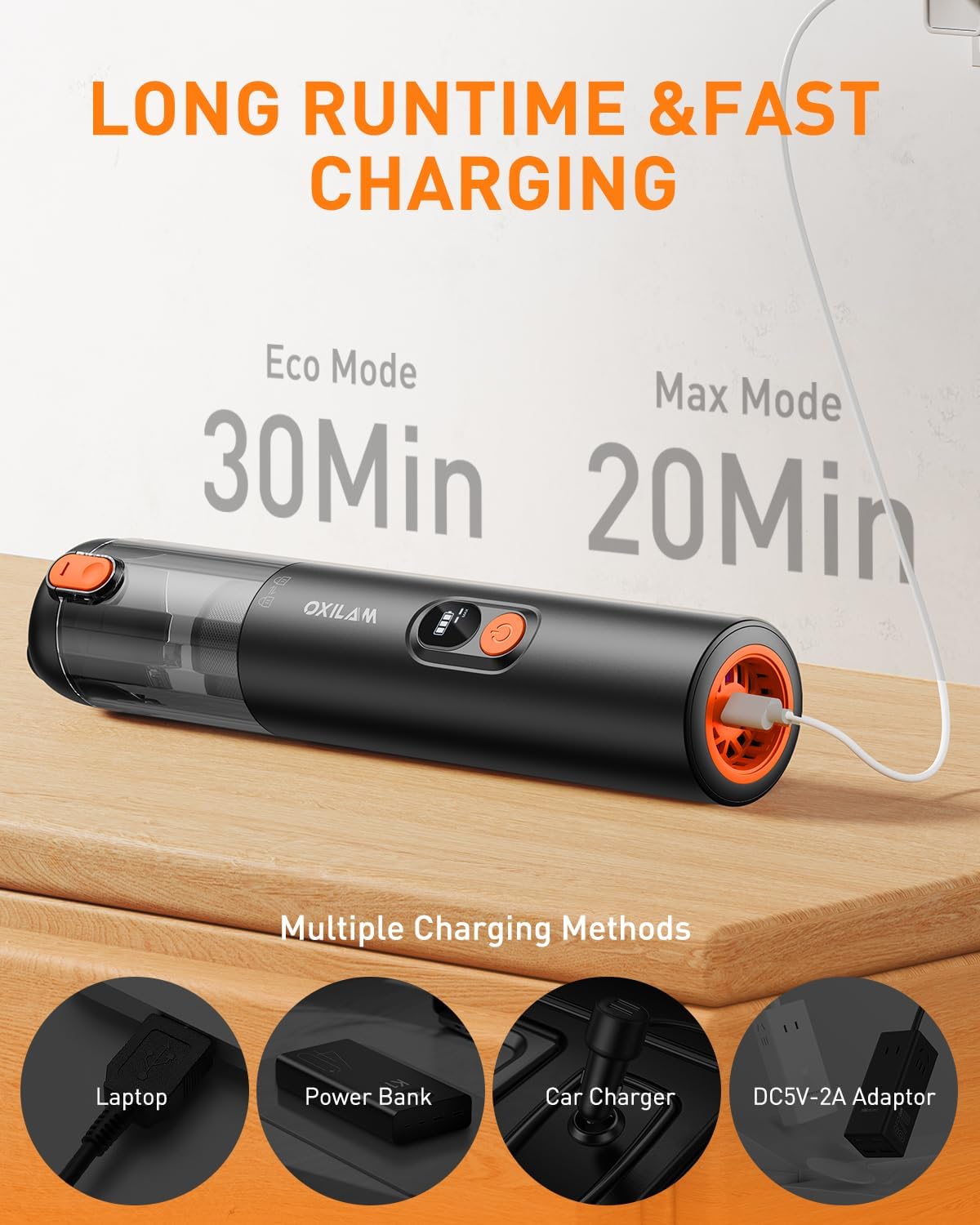 OXILAM Car Vacuum Portable - Handheld Vacuum Cordless 14000PA High Power, Blow & Suction 2 in 1, Up to 30 Mins Runtime, Cordless Vacuum Cleaner for Home, Pet, Car, Office (Black)