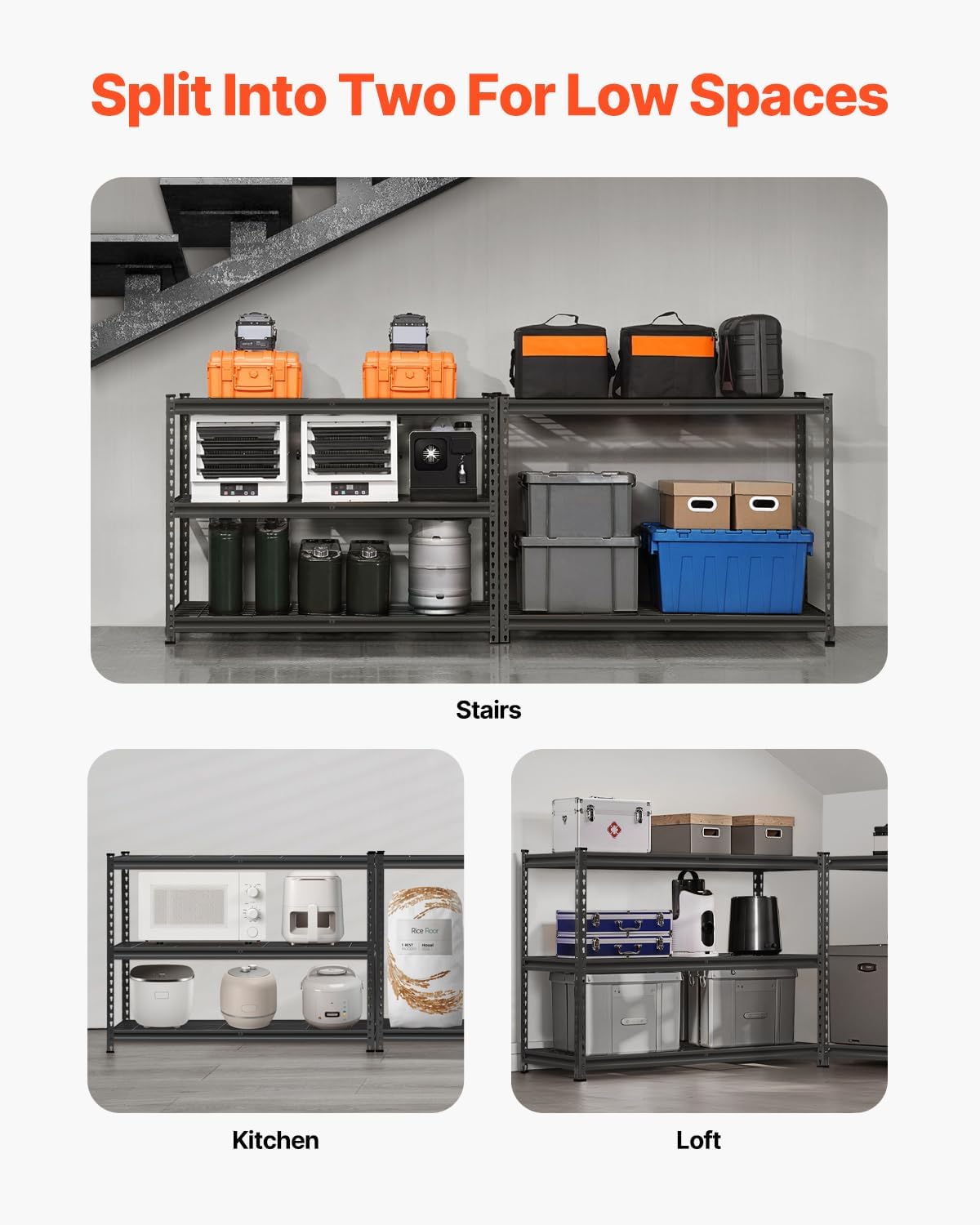 VEVOR Storage Shelves, 2500 lbs, 5 Tier Heavy Duty Garage Shelving, 18" D x 48" W x 72" H Adjustable Metal Shelves for Industrial Shelving Unit Utility Shelf, for Kitchen, Warehouse, Basement, Black