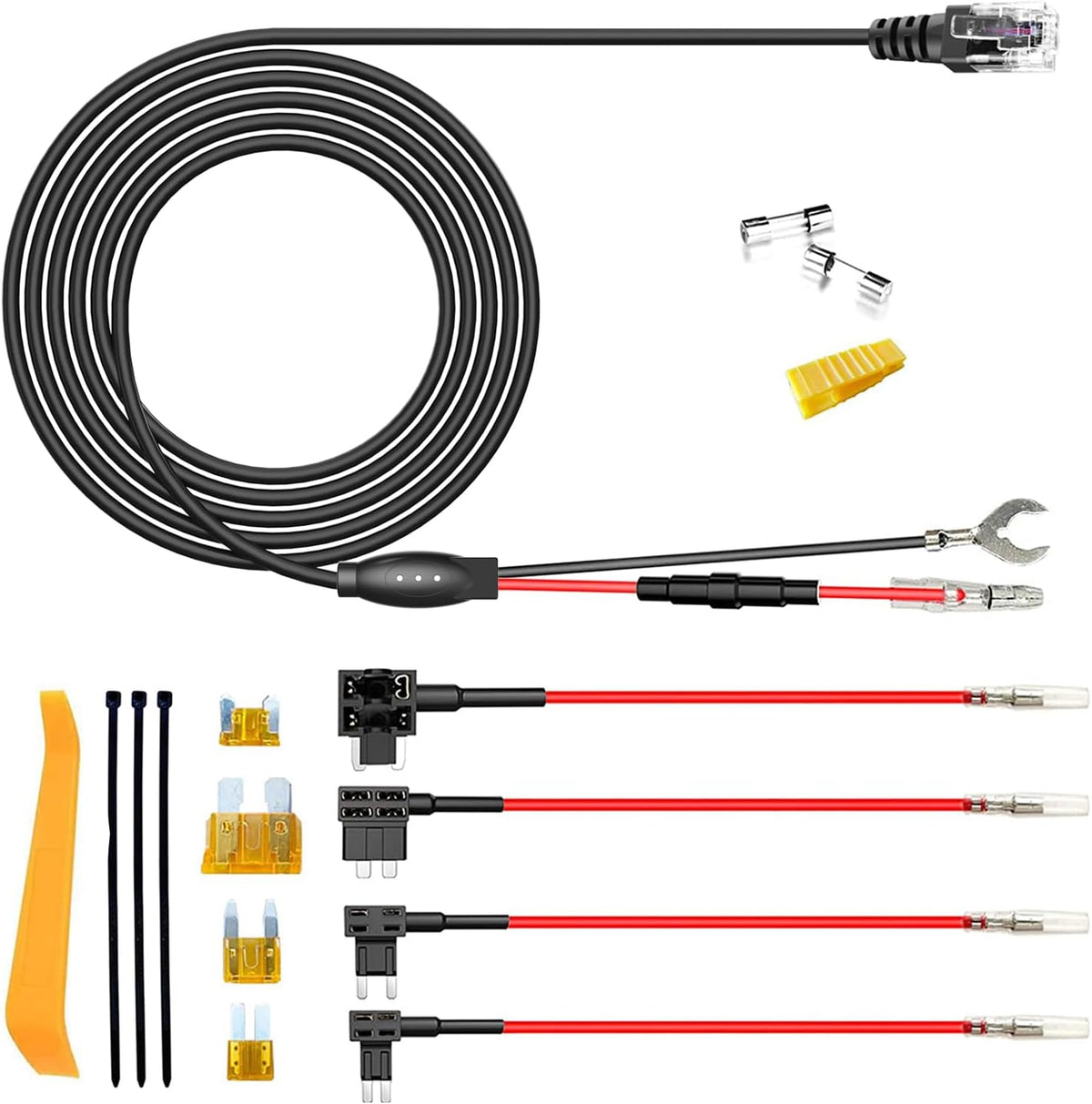 Radar Detector Rearview Mirror Rod Mounting Bracket and Radar Direct Power Cord Hardwired Kit and Fuse Tap(for Radar Base with EZ Magnet Connection)