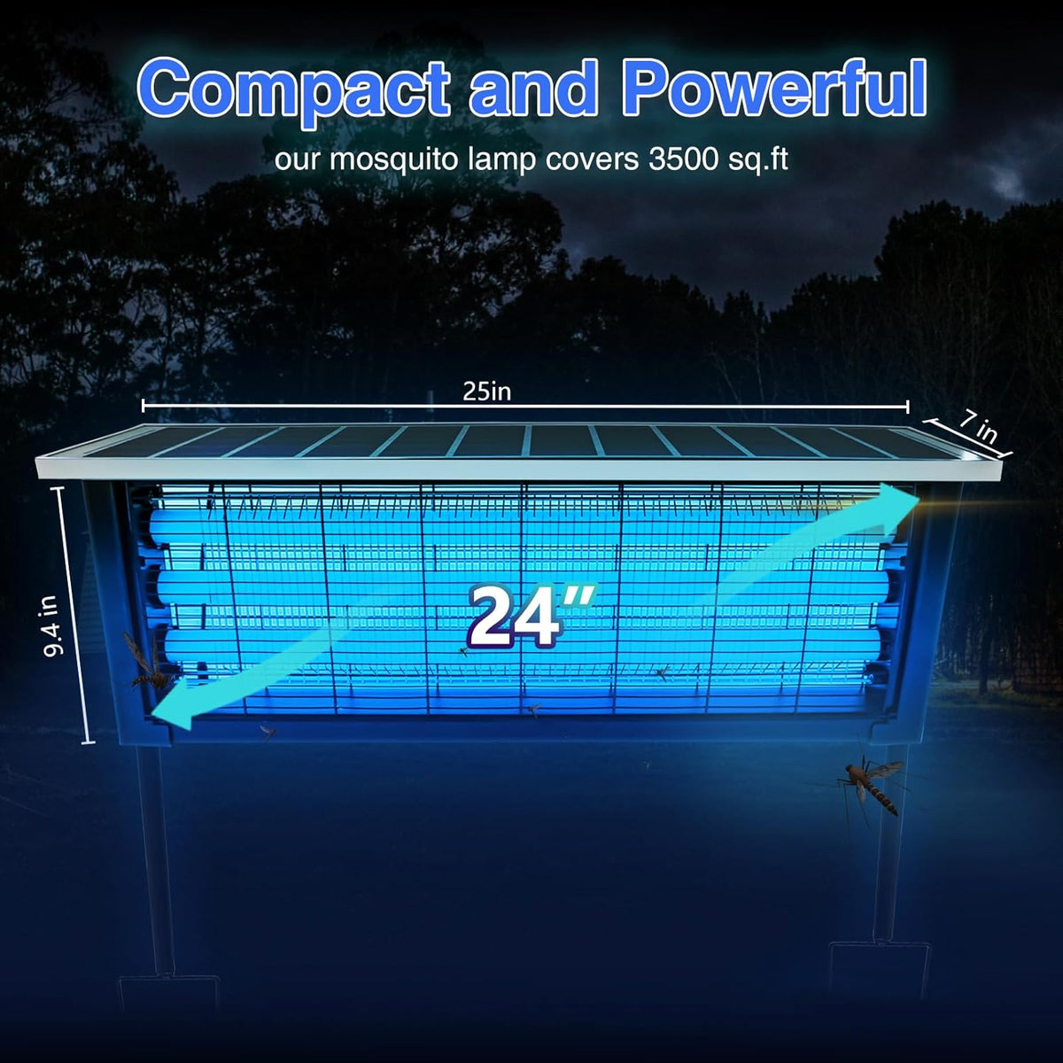 Large Solar Bug Zapper with High Powered for 3500 sq.ft, Portable Outdoor Mosquito Zapper, Rechargeable Electric Fly Zapper for Patio Garden Backyard RV Camping Pond Pest Control