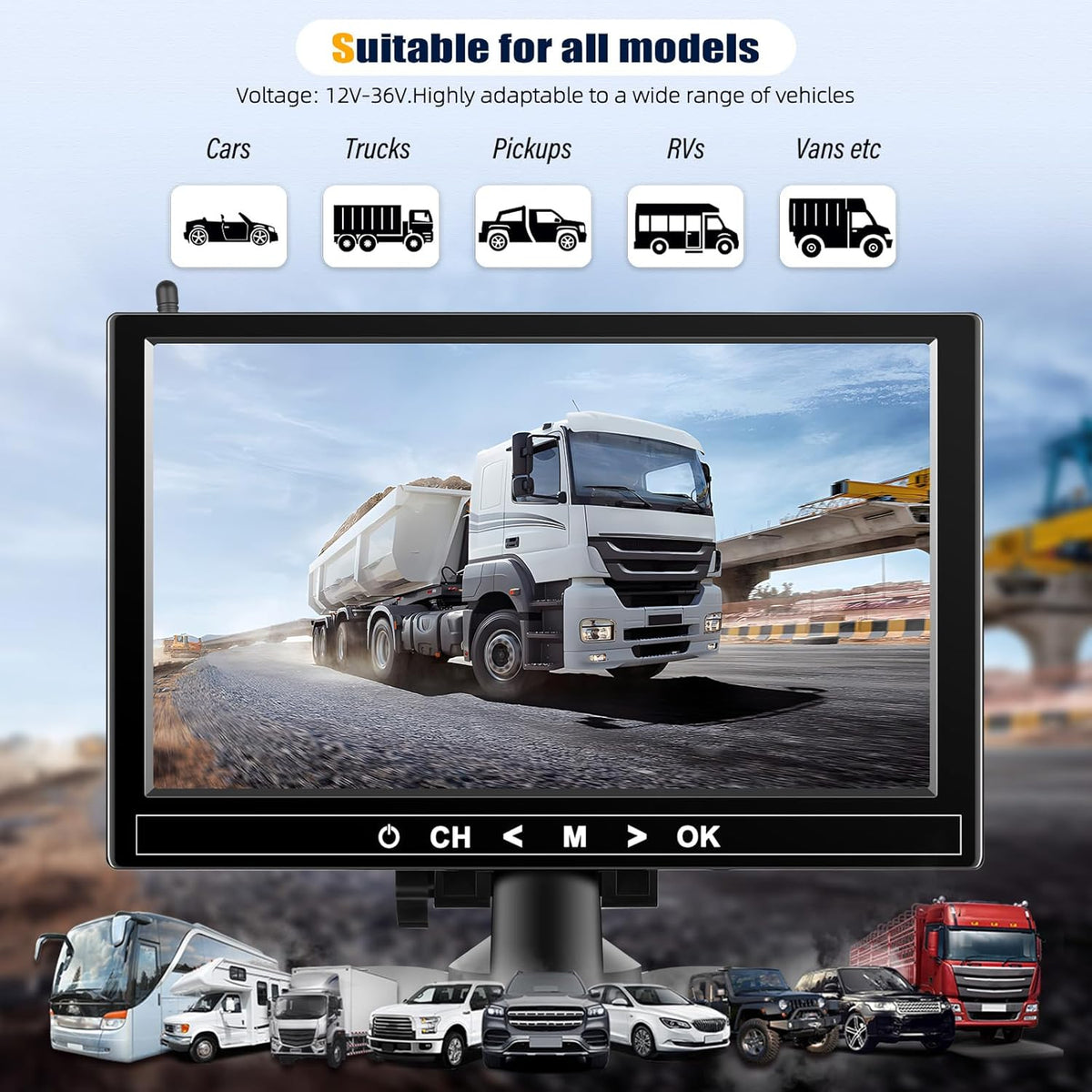 1080P Wireless RV Backup Camera System,9 Inch Reverse Camera Monitor for 4 Channels with IP69 Waterproof Night Vision Backup Camera Front Rear View Camera for Truck/RV/Van/SUV/Pickup