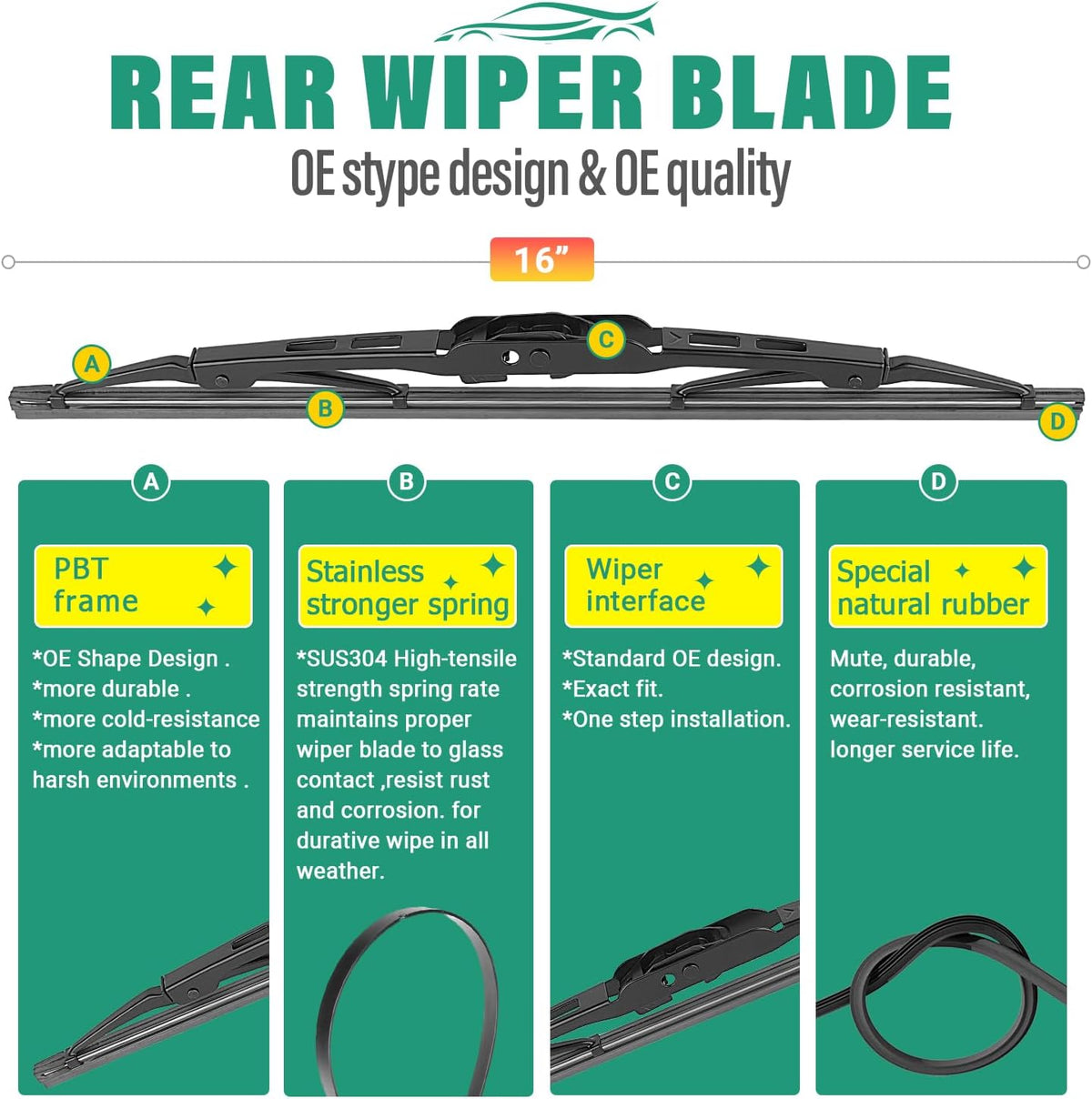 26" 20" 16" Windshield Wiper Blades Replacement for Dodge Grand Caravan 2008-2020 / Chrysler Town & Country 2008-2016 Premium All Weather Front Rear Wipers Set for My Car - OEM Quality (Pack of 3)