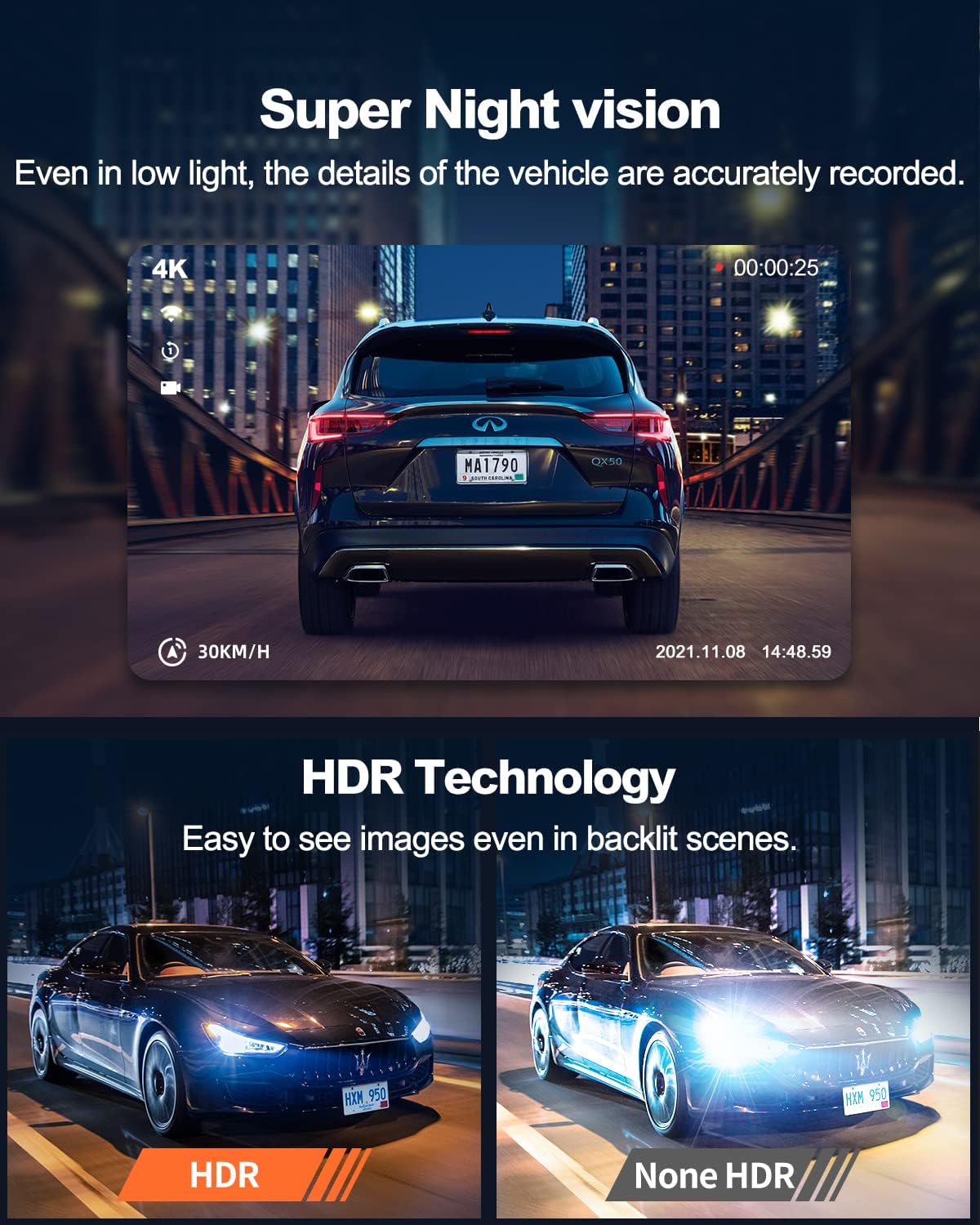 Real 4K 30fps Dash Cam Front and Rear, 2 Channel HDR with Top-Level Sensor, 5.8GHz Wi-Fi GPS G-Sensor 3.3'' Big IPS, Super Night Vision, Parking Mode, Dash Camera for Cars with App, Support 512GB Max