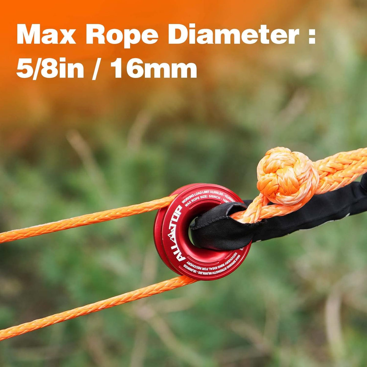 ALL-TOP Recovery Ring 66000 LBS Winch Snatch Towing Ring, Tackle Pulley System, Rope Retention Safety Strap Included, Red