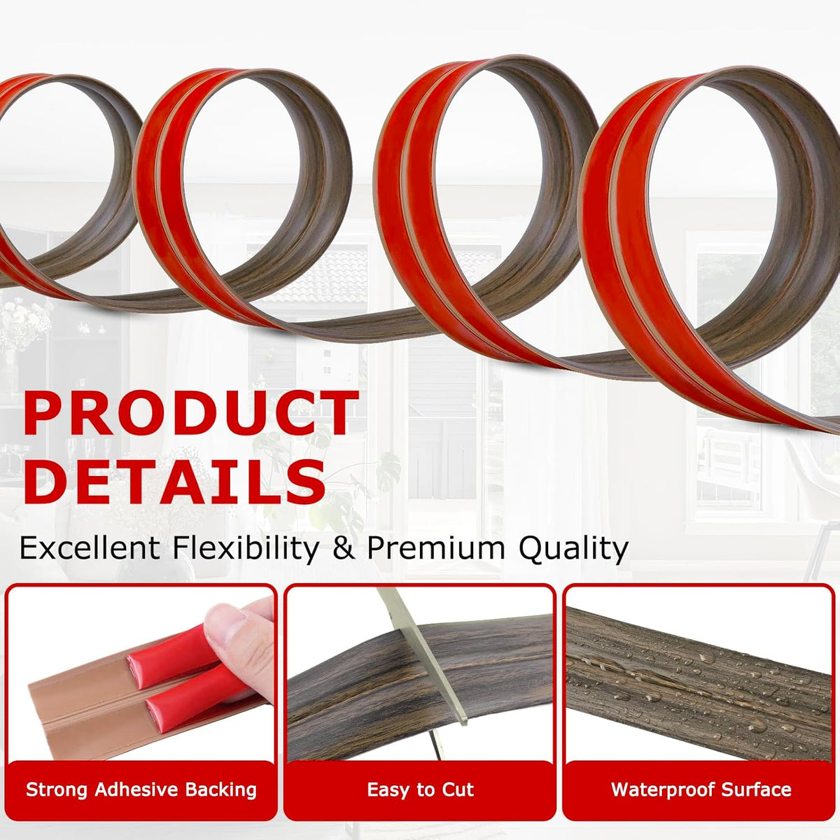 Flexible Wall Corner Protector Moulding Trim Peel and Stick Wall Corner Guards Edge Protector Self Adhesive Molding Trim Strip for Edge Ceiling (Smoked Brown Wood Grain, 1.6 in x 40 Ft)