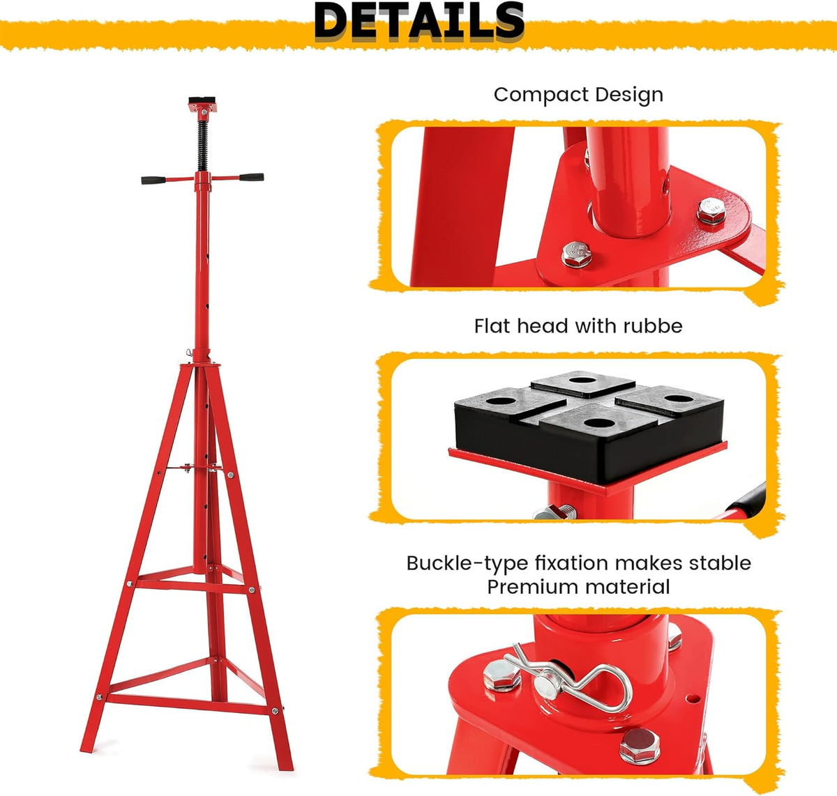 KUAFU 47.375"-84.5" Automotive Under Hoist Tripod Stand 2 Ton High Lift Jack Stand Reach Under Hoist Stand 4000lbs Capacity Powder Coated Red