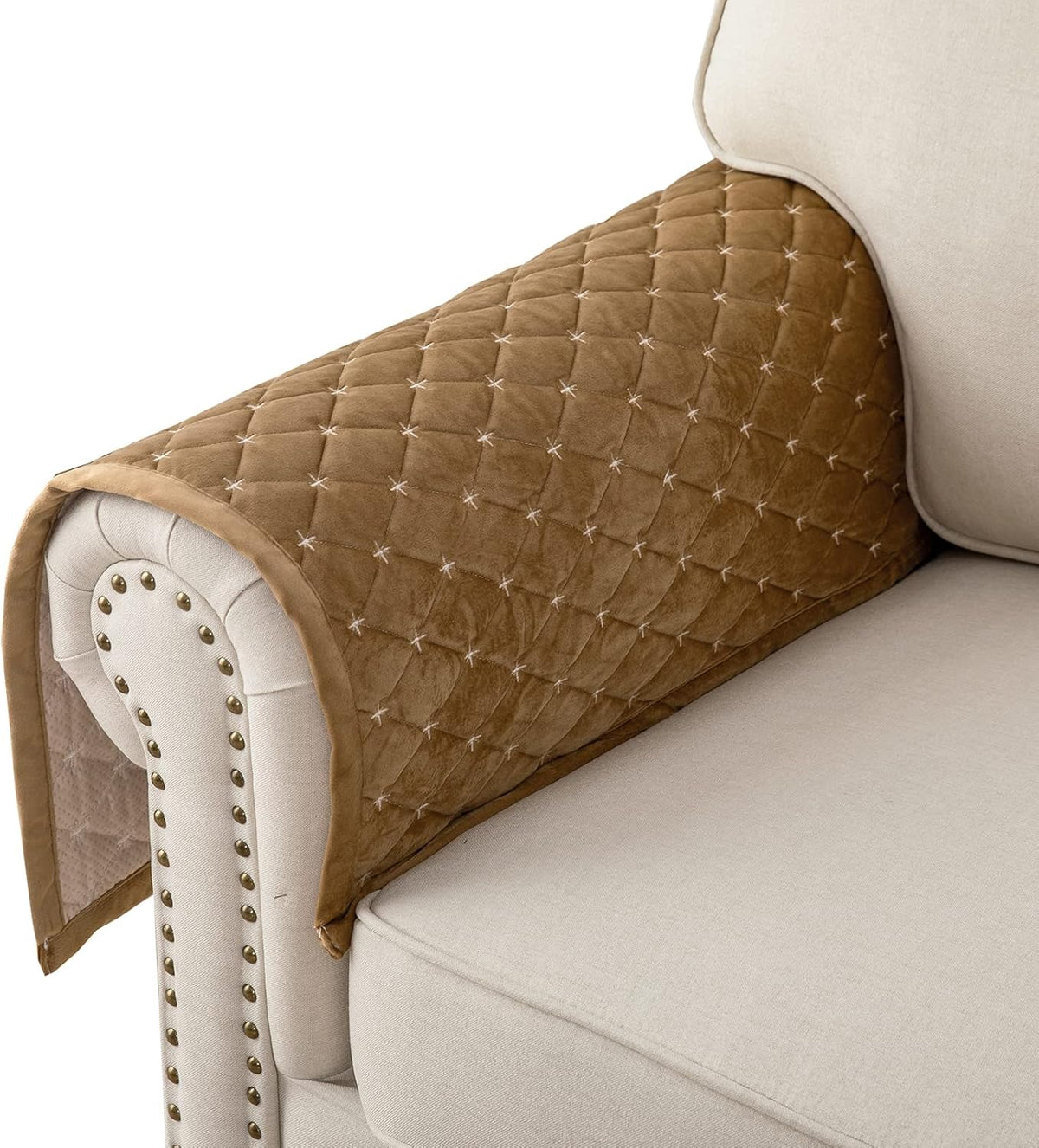 Eismodra Armrest Covers,Couch Cover,Sofa Cover,Backrest Covers,Anti-Slip Armchair Slipcovers for Dogs Cats Pet Loveseat Recliner Leather L Shaped,Coffee 28 x 28 Inches (Only 1 Piece)