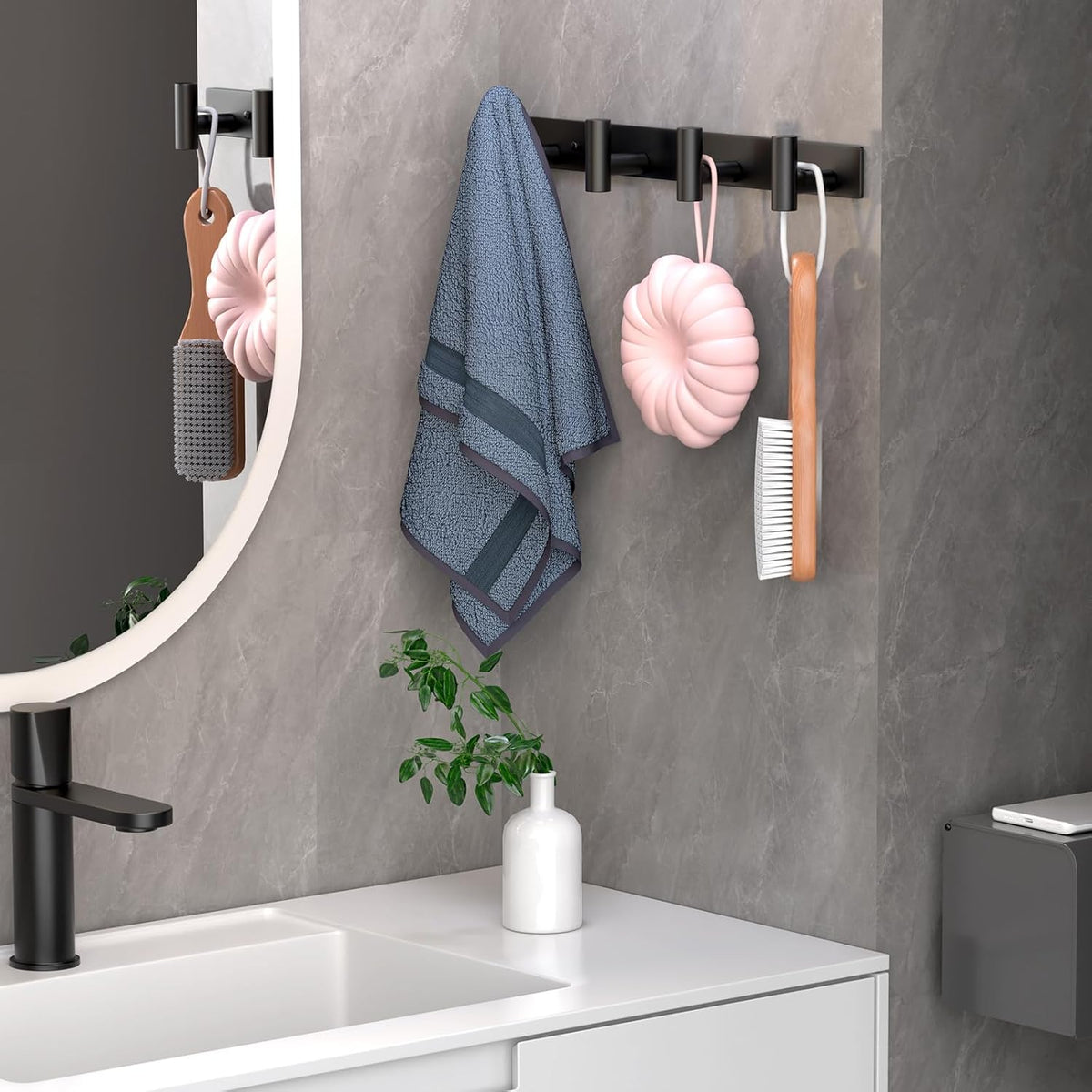 Wall Mounted Coat Rack-4 Hooks, Heavy Duty Stainless Steel Hook Rail for Towel Coat Hat Purse Bag Jacket, Towel Hooks for Entryway Bathroom Kitchen (Black 4 Hooks - 1 Pack)