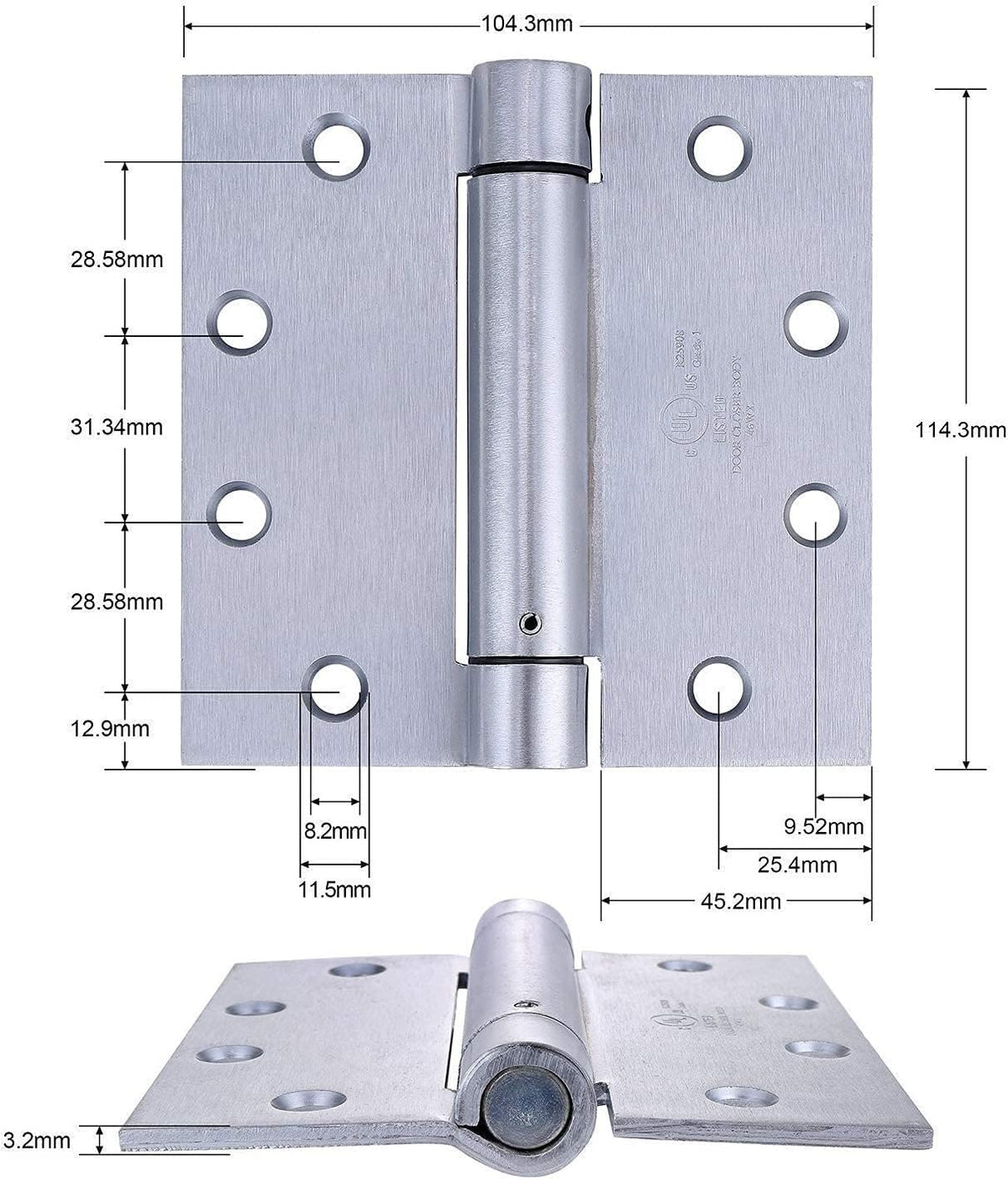 2 Pack - 4.5"x4" Brushed Satin Chrome Finish Self Closing Reversible Door Hinge - Heavy Duty Commercial Spring Door Hinge - UL Listed with Complete Installation Hardware