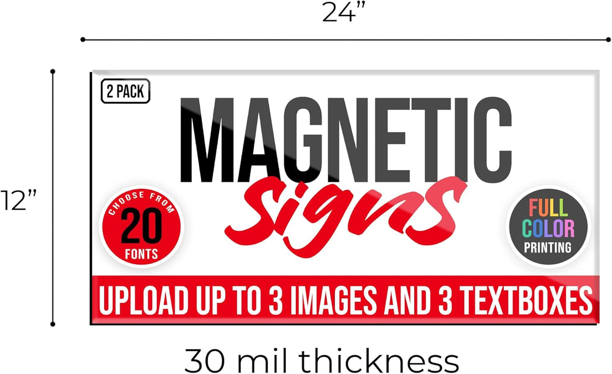 2 Pack, Personalized Magnetic Signs for Vehicles, Custom Car Magnets for Businesses, Customized Full Color Magnetic Truck Signs, 12x24 Car Magnet Signs (Design A)