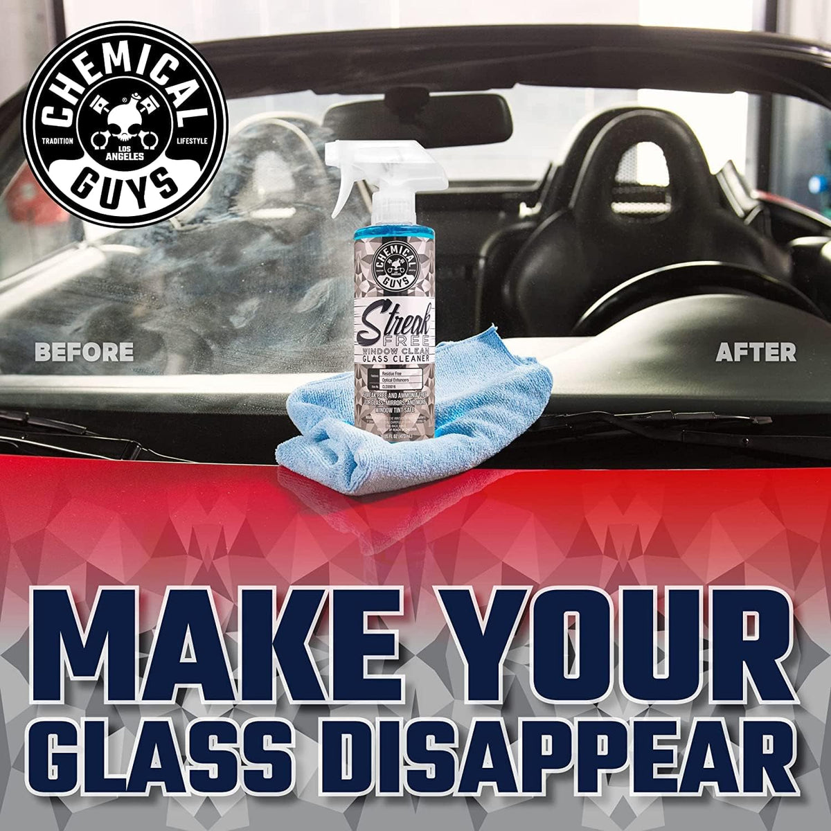 Chemical Guys CLD3001602 Streak Free Glass & Window Cleaner (Works on Mirrors, Navigation Screens & More; Car, Truck, SUV and Home Use), Ammonia Free & Safe on Tinted Windows, (2 Pack) 16 fl oz