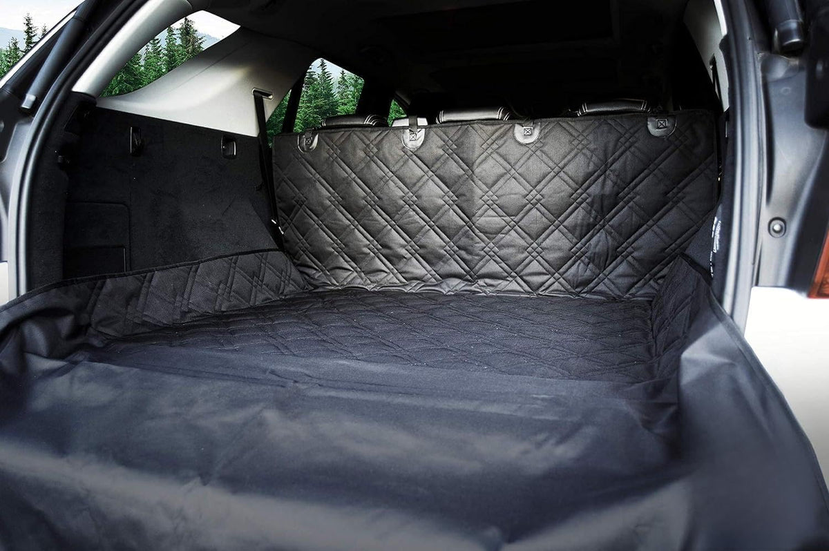 Bulldogology SUV Cargo Liner for Dogs 55"x82" Heavy Duty Pet Trunk Cargo Cover Area - Trunk Cover Car Protector for Dogs Waterproof Nonslip Mat - Dog Cargo Liner SUVs Vans Cars (Large, Black)