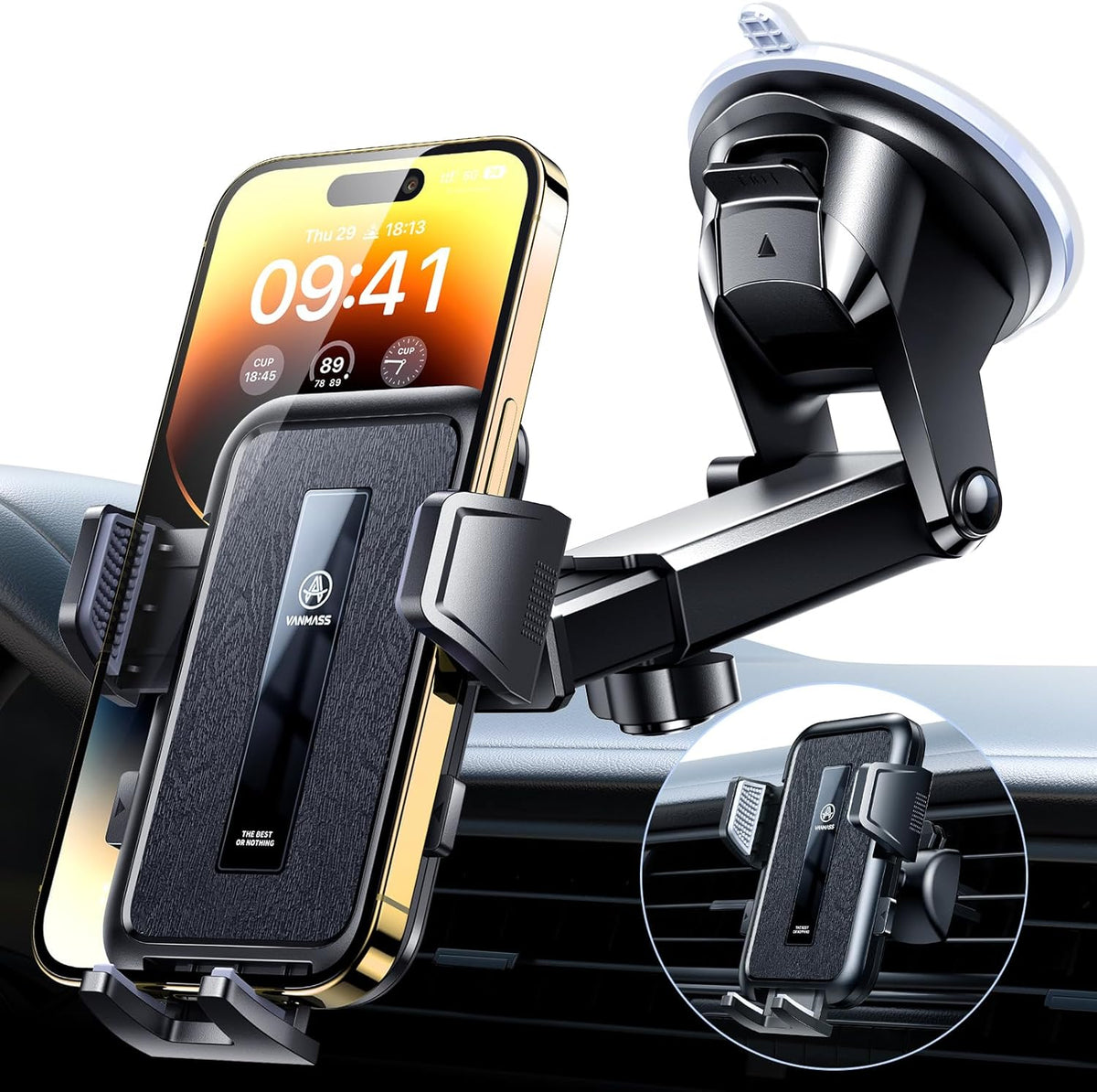 VANMASS 2025 Upgraded Car Phone Holder, [85+LBS Strongest Suction] Patent Safety Cell Phone Mount Windshield Dashboard Vent Truck Accessories Stand Cradle for iPhone 16 Pro Max 15 14 13 Android