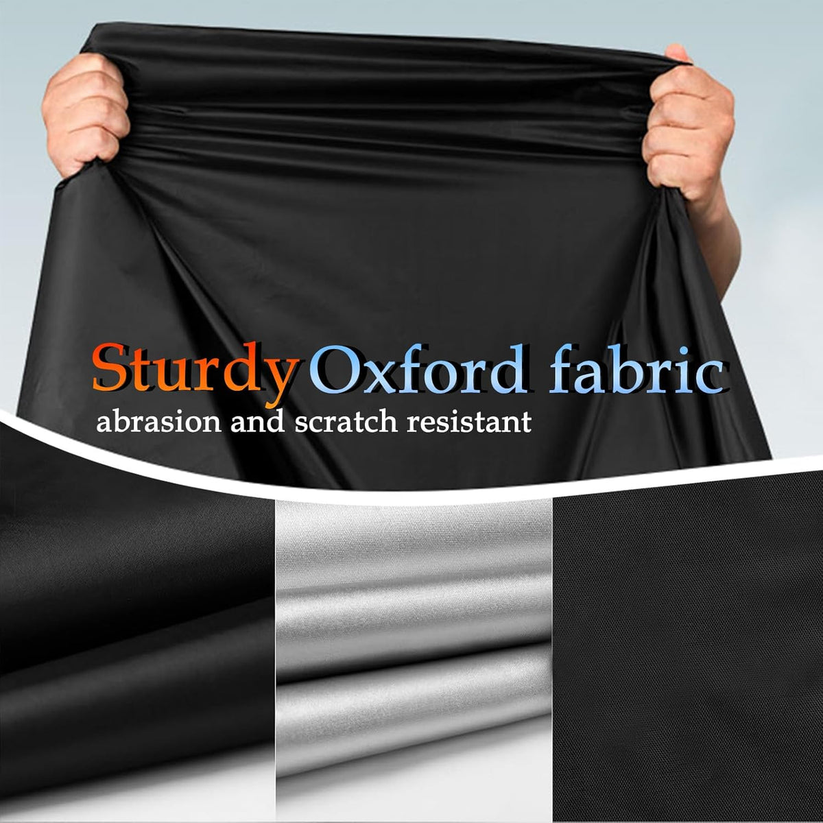 Motorcycle Cover, 210D Oxford Cloth, with Reflective Stripes, Waterproof Outdoor Protection, All-Weather Universal car Cover, with Lock Holes and Storage Bag. (Black Silver, 96.5")