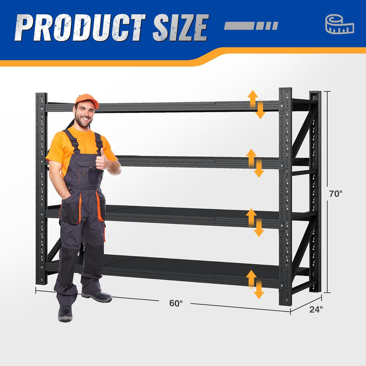 60" W Storage Shelves 5000lbs Garage Metal Shelving Heavy Duty Garage Shelves Adjustable Storage Shelves for Industrial, Factory, (60" W X 24" D X 70" H)
