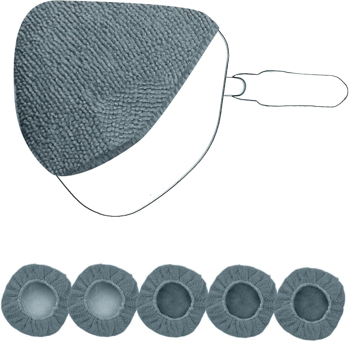 XINDELL 5 Pack Microfiber Pads – Replacement Heads Cover for Xindell Windshield Cleaner Tools. Washable & Reusable Triangle Pads (Grey). Fits Window Reach Tool - Handle Not Included