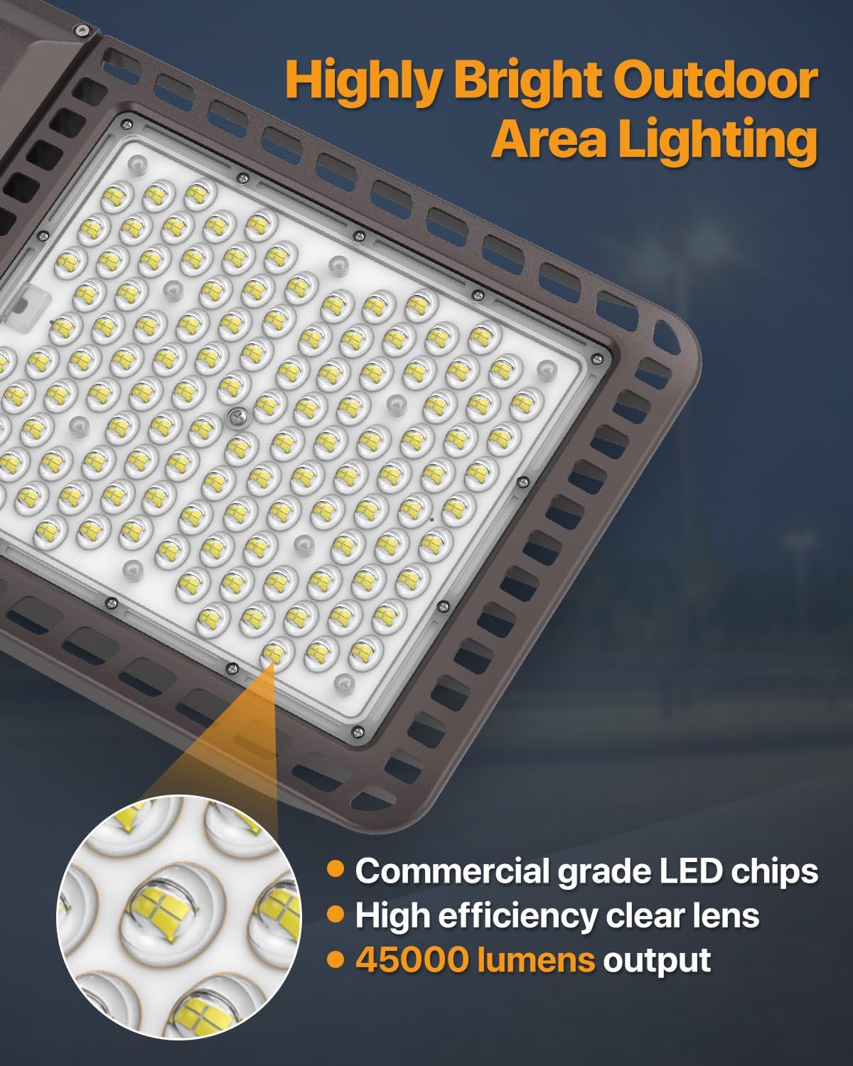 Led Parking Lot Light 300W 45,000LM Slip Fitter Led Street Pole Light with Dusk-to-Dawn Photocell 5000K 100-277V IP65 Waterproof 3Pack Commercial Area Lighting for Parking Lot, Roadways