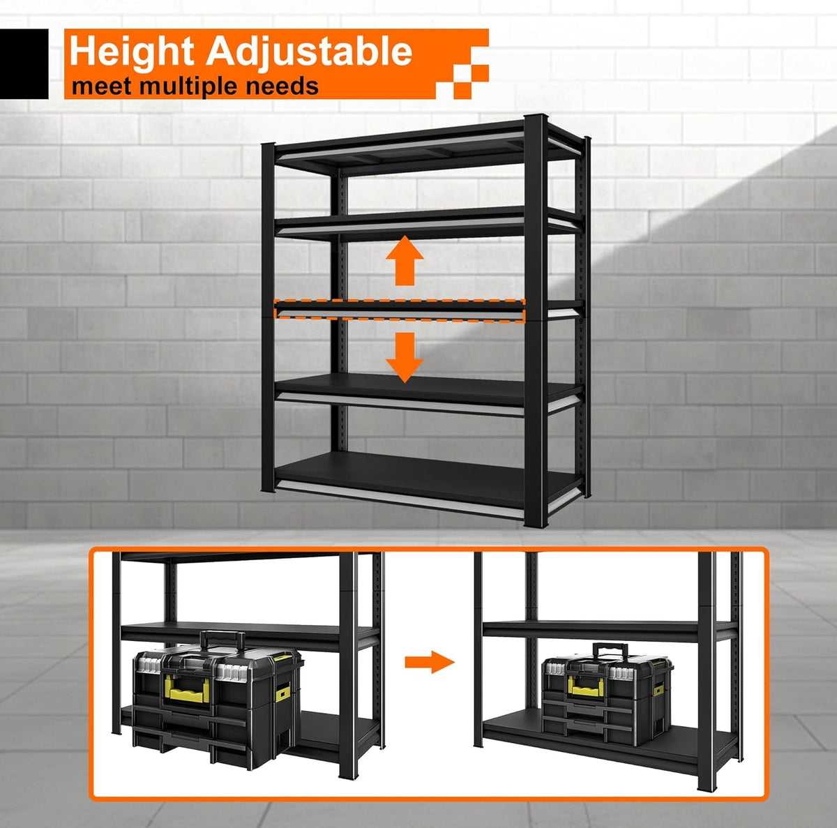 Garage Storage Shelves Heavy Duty, 48”W Shelving Units and Storage Rack, 2800LBS Loads Shelving Units, Adjustable 5-Tier Metal Shelves for Industrial Storage, 48”W×18”D×78”H,Black