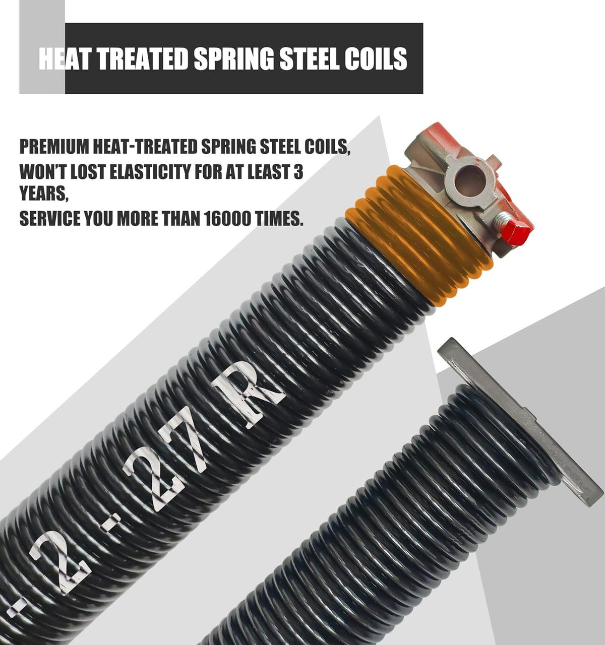 Garage Door Torsion Spring Set, Pair of 2" Electrophoresis Coated Garage Door Spring Replacement with 2 Non-Slip Winding Bars and Bearing, Minimum 16000 Cycles (.234x2x27")