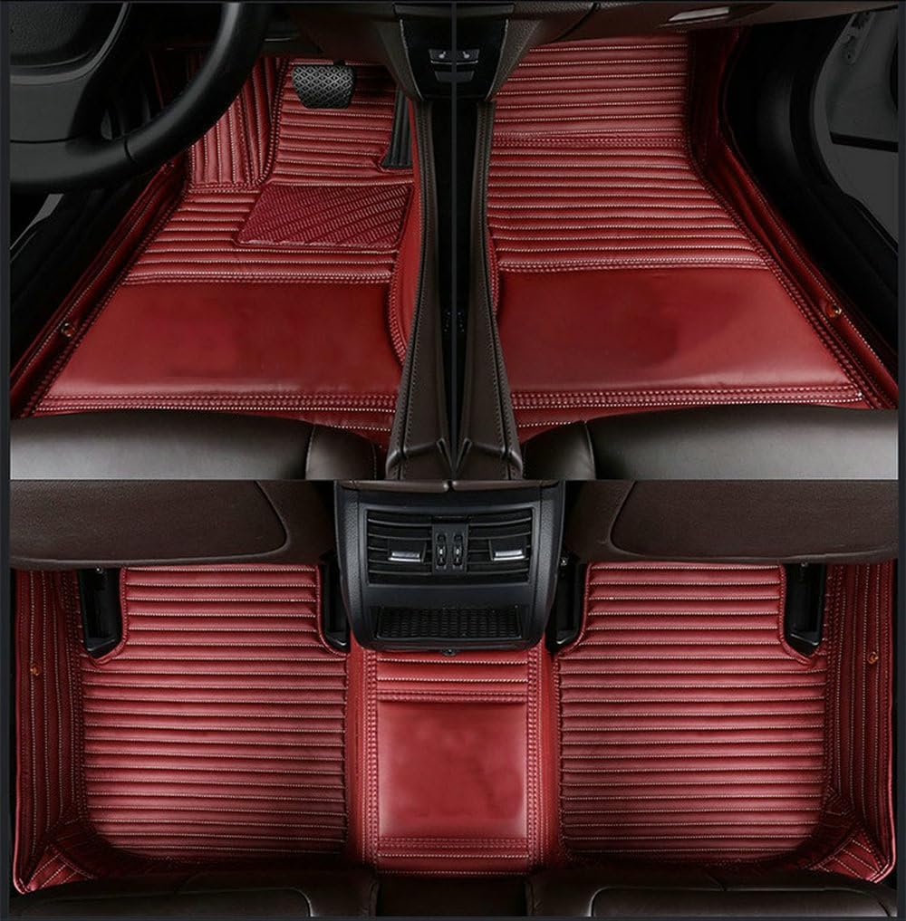 Custom Car Floor Mat Compatible with BMW Mercedes-Benz Toyota Cadillac Lexus Honda Infiniti Nissan Hyundai Kia Audi All Models Cars Sedans SUVs Automotive Mats (Wine red Stripe)