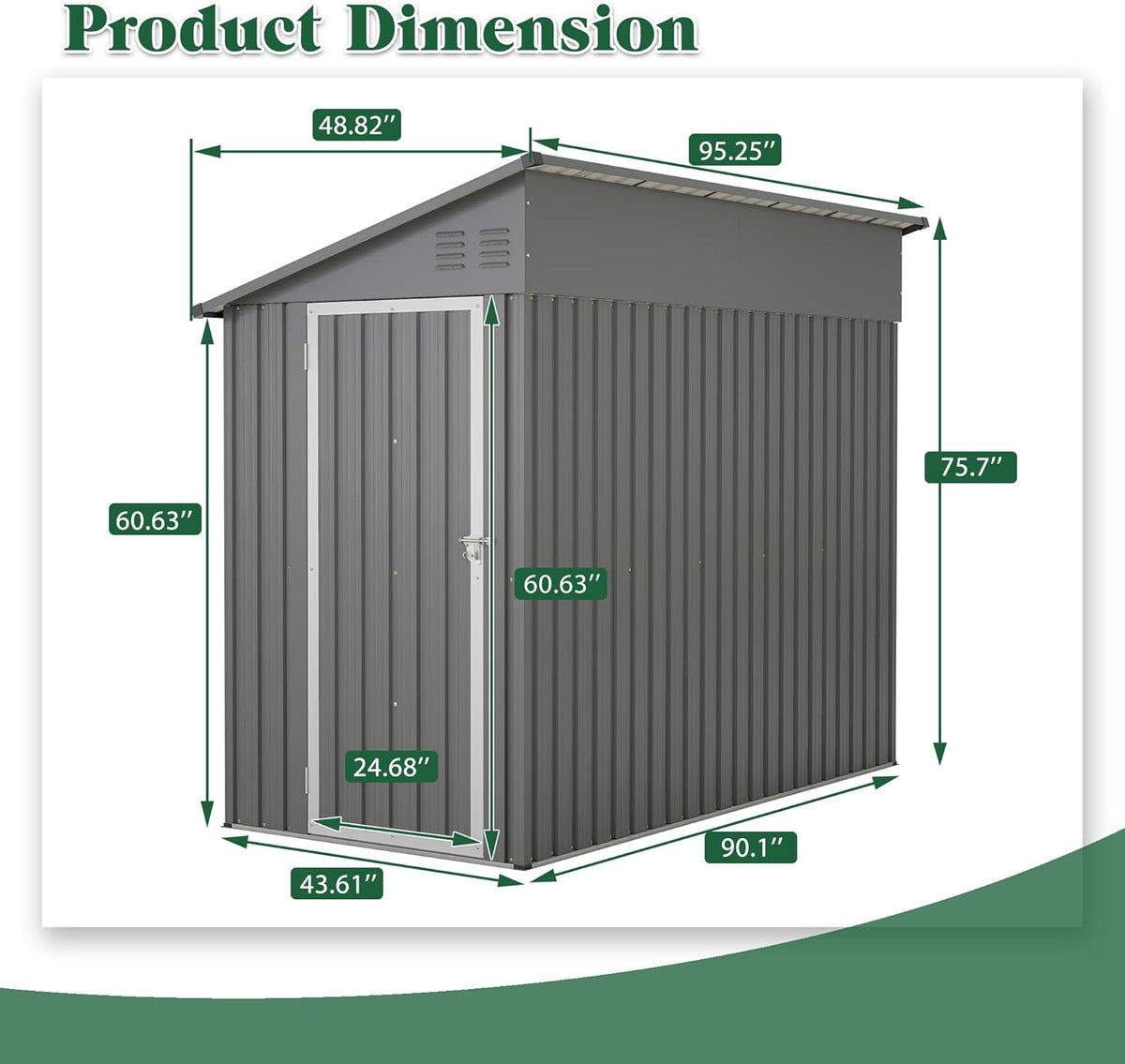 Storage Shed 4 * 8 FT Lean to Shed Metal Sheds & Outdoor Storage Cabinet Lockable Tool Organization Bike Mower Shed Portable Outside for Garden Patio, Grey