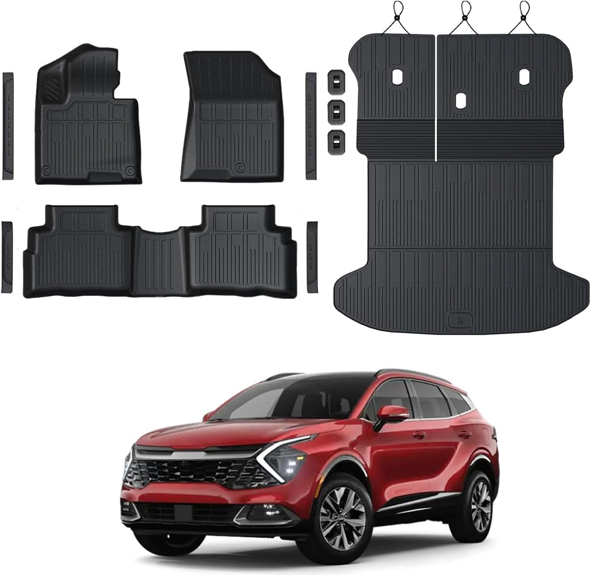 Floor Mats Set for 2023-2025 2026 Kia Sportage Gas, Full Coverage All Weather Floor Mats Cargo Mat with Backrest Protectors & Door Sill Guards for Sportage Accessories (No for Hybrid)