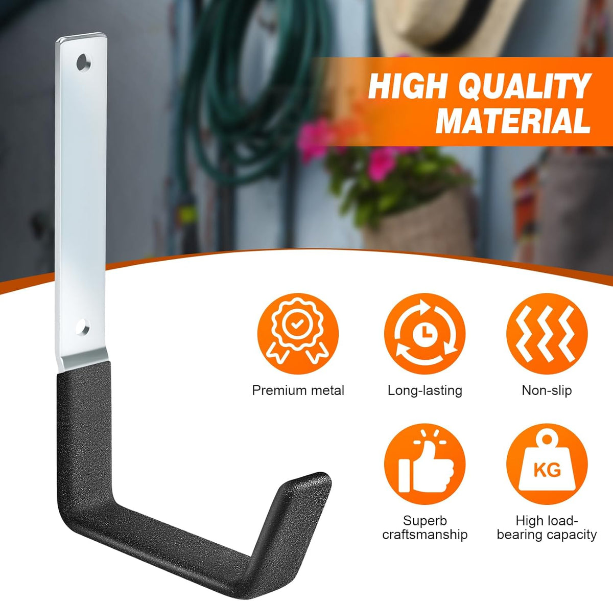 Ladder Hangers for Garage Wall Garage Hooks Heavy Duty Wall Hooks Set of 4 Tool Organizers and Storage Wall Mount Garage Storage Utility Rack Tool Holder for Garage Garden Shed Shop Bike