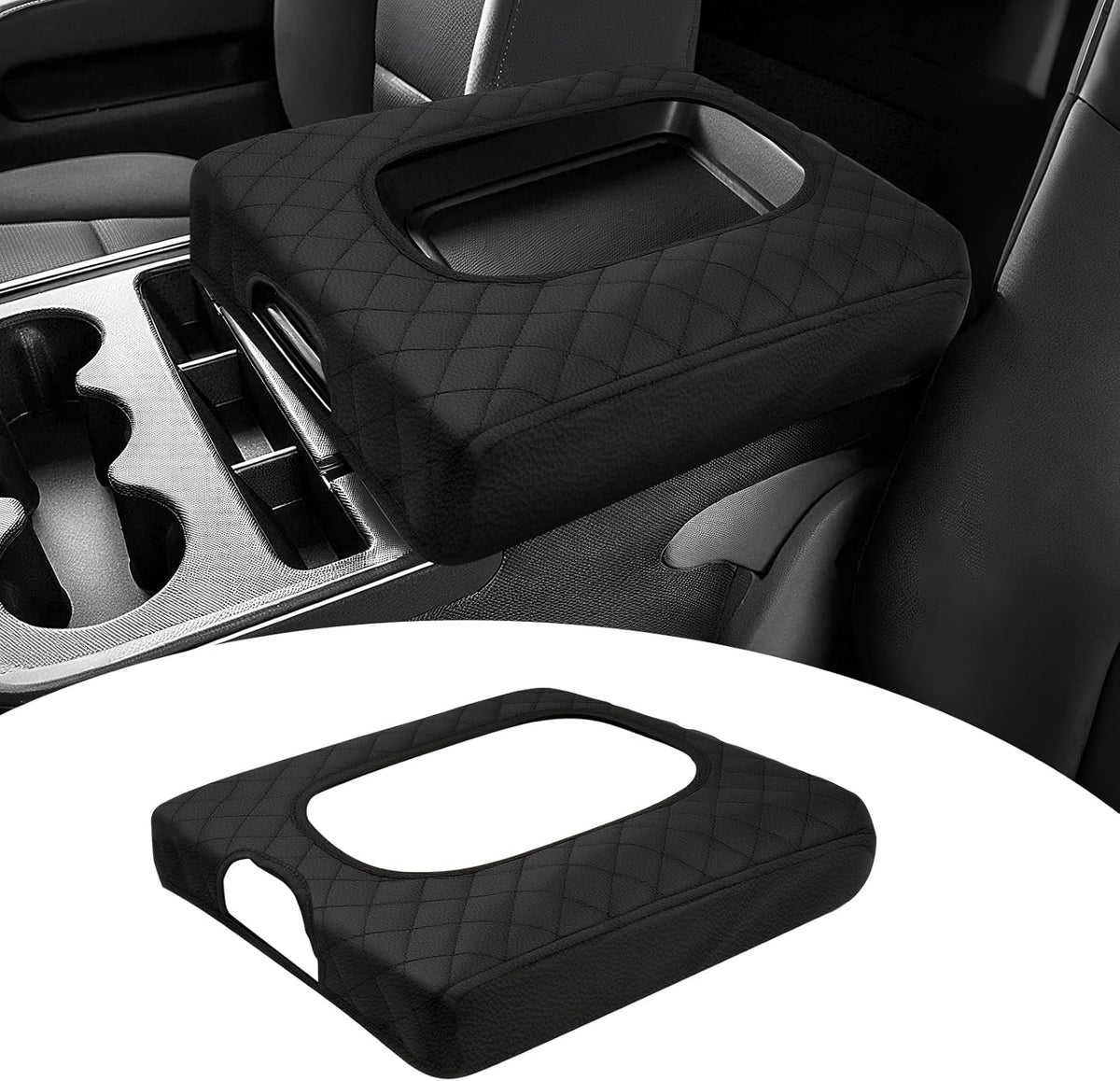 Shademax Center Console Cover Custom for Chevy Silverado & GMC Sierra 2014-2018 Accessories, Silverado Sierra Armrest Cover Jump Seat Console Cushion Pad Leather Console Armrest Lid Protective Cover