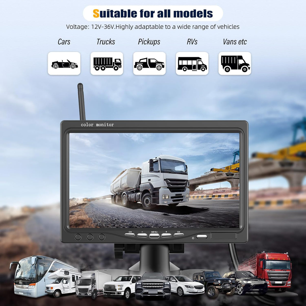 1080P Wireless RV Backup Camera System,7 Inch Reverse Camera Monitor for 4 Channels with IP69 Waterproof Night Vision Backup Camera Front Rear View Camera for Truck/RV/Van/SUV/Pickup
