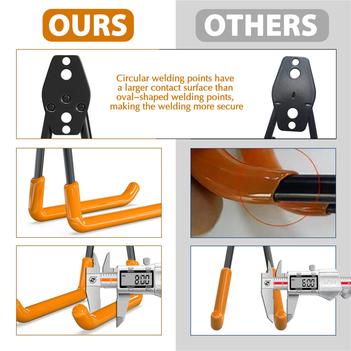 3-H Garage Wall Hooks 14 Pack, Garage Hooks Heavy Duty with Extra Welding Spots, Wall Mount Storage Organizer for Hanging Garden Lawn Tools Ladder Bike WeedEater Chair Shovel Blower (Orange)