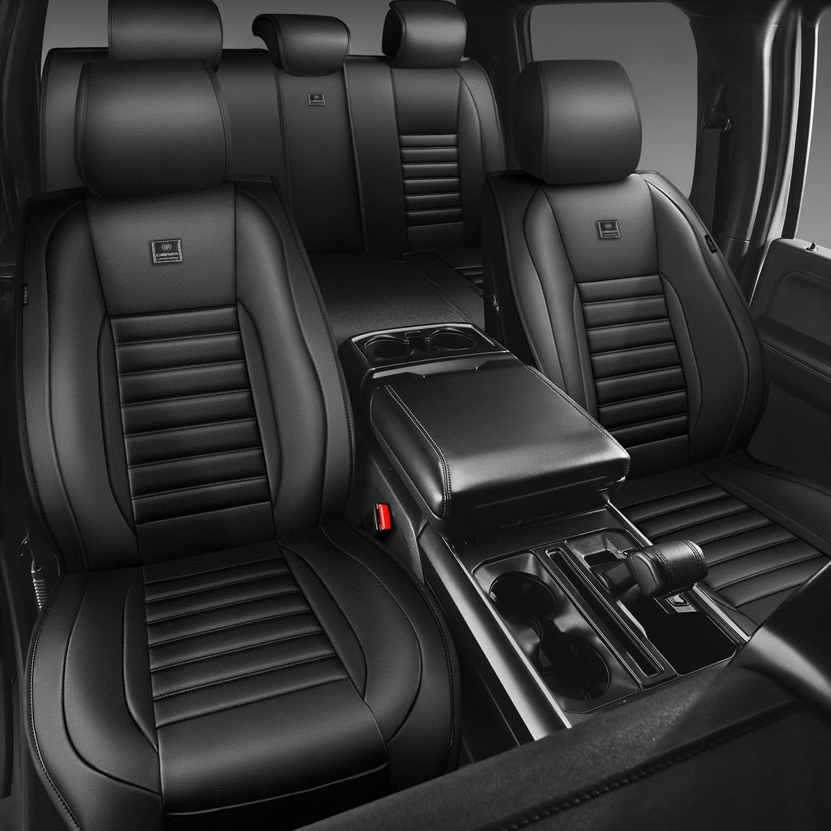 CAR PASS Nappa Leather Car Seat Covers Front Seats, Luxury Seat Protector for Cars, Waterproof Anti-Slip Seat Cushion Armrest Compatible Airbag Universal for Sedan SUV Pick-up Truck Automotive, Black
