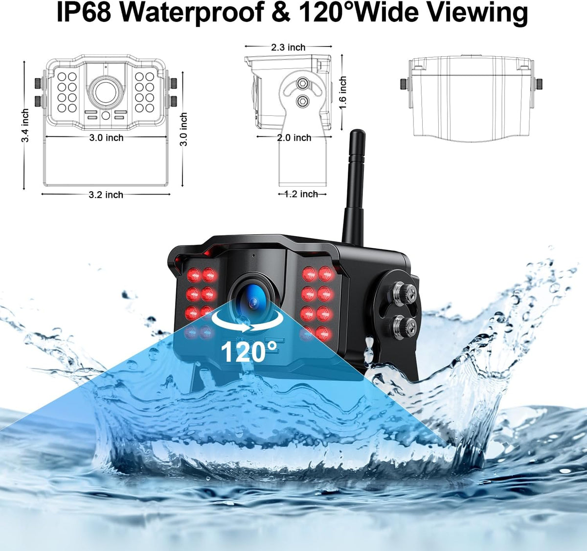 Fookoo HD 1080P 7-inch Wireless Backup Camera for Furrion RV, 7" Split Screen Monitor Plug-Play Easy Setup Rear View Camera DIY Guide Lines Waterproof for Truck RV Trailer Camper Motorhome - DW70101