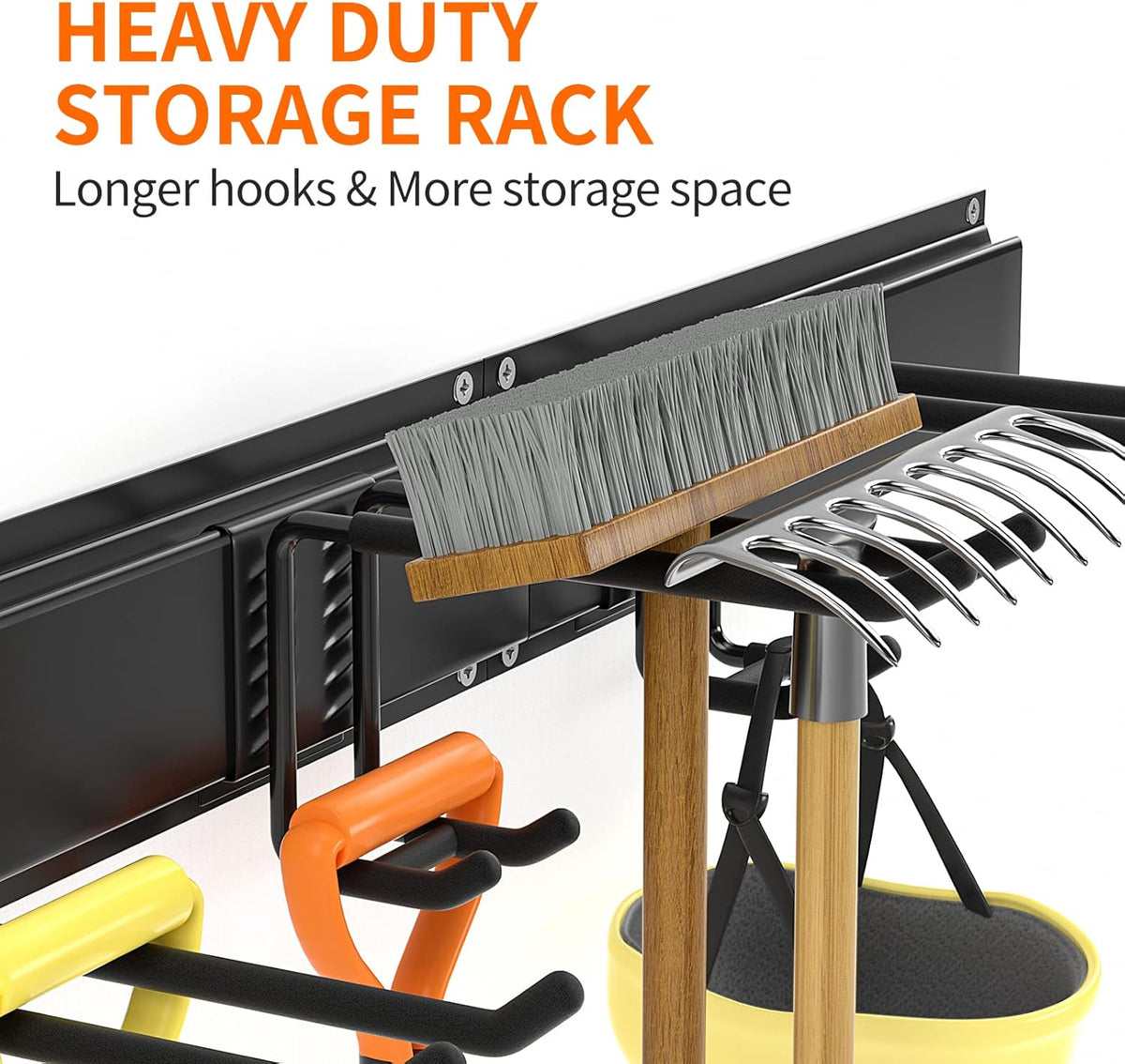 Garage Tool Organizer Wall Mount 11 PCS Garden Tool Organizer Adjustable Garage Organizers with 8 Heavy Duty Hooks, Max Load 500lbs Garage Storage for Yard Garden Tools, Shovels, Trimmers, Hoses