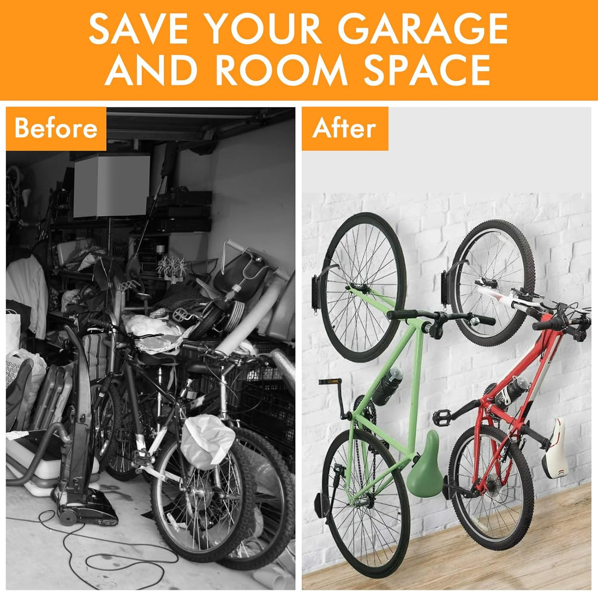 MILADO Wall Bike Rack, Swivel Bike Wall Mount for Garage, 150° Space Saving Vertical Bike Hangers for Storage, Hanging Bike Rack Holds Up to 66lbs, Easy to Install, 4 Pack, Black