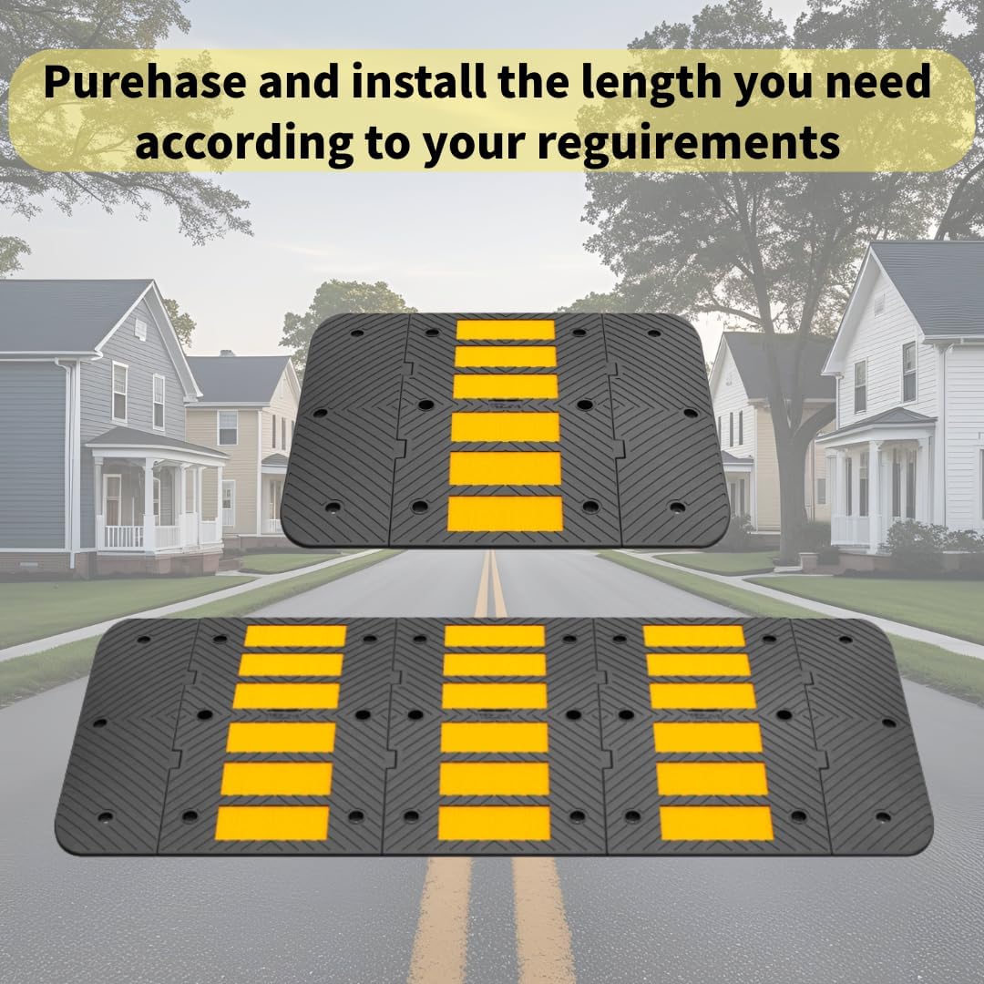 Speed Bumps for Driveway 35"x10"x1.8" Flexible Installation Connect Multiple Units for Any Road Width Asphalt Concrete Gravel Driveway (Left and Right Ends)