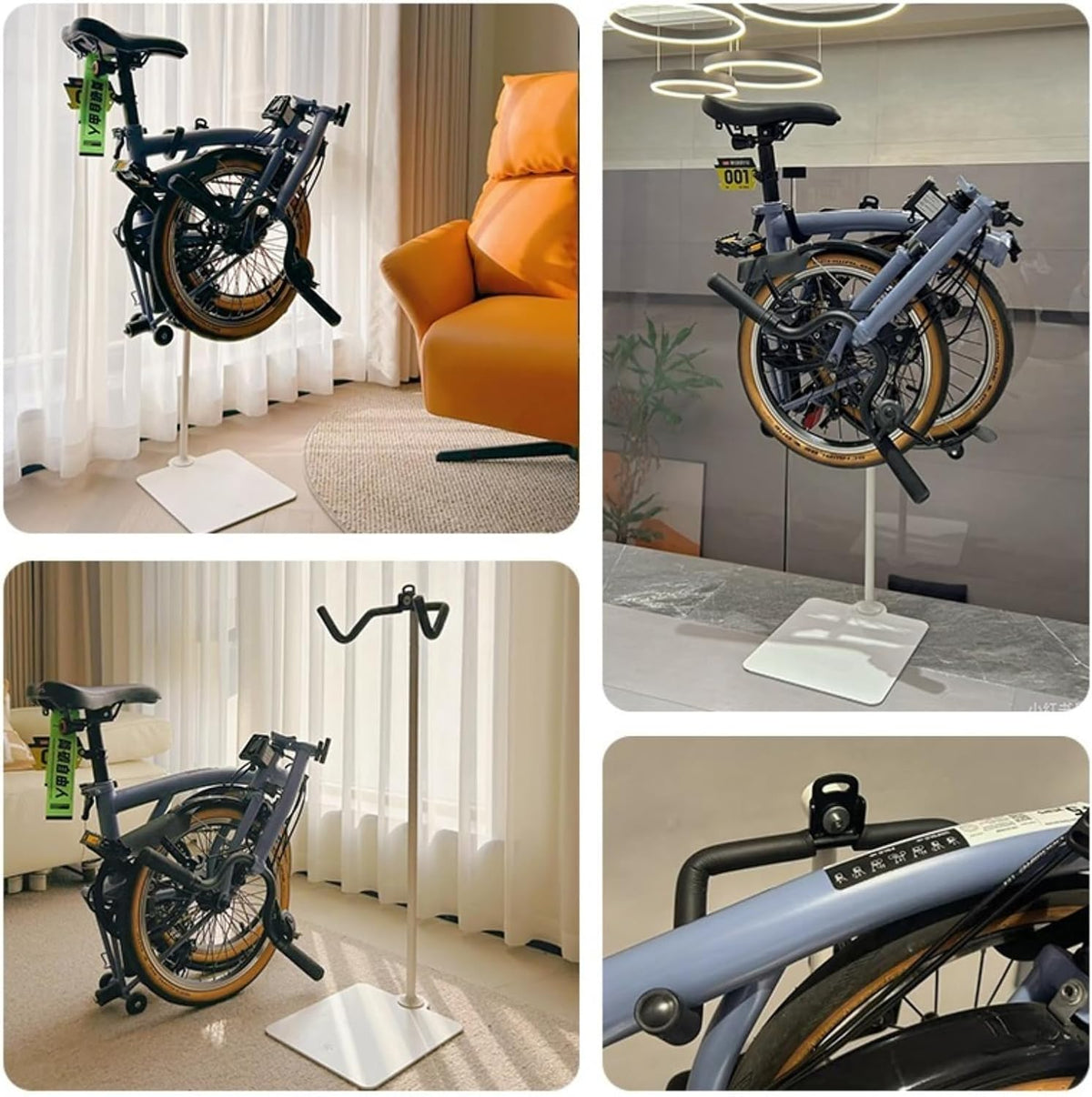Rcool Carbon Steel Bike Stand,Designed specifically for Folding Bicycles,Home Garage Parking Rack,Stable Anti-Slip,Durable Install,Frame Protection,Space-Saving，White