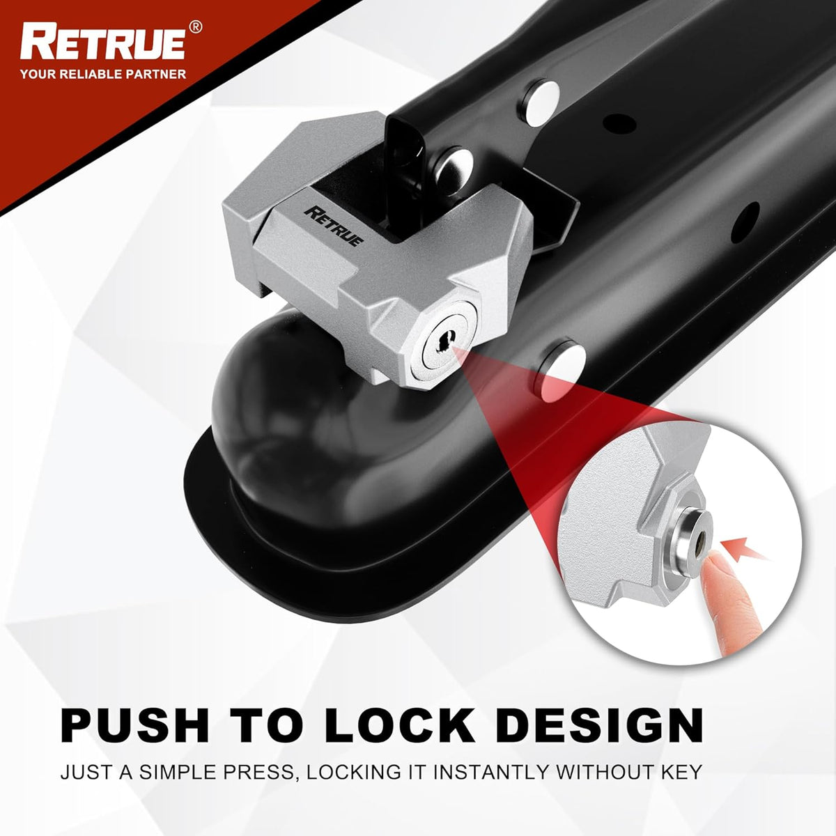 RETRUE Trailer Tongue Coupler Lock, Upgrade Trailer Cyberlock Extra Wide 1.2'' Span, Dia 1/4'', Heavy Duty Trailer Latch Lock for Wide Trailer Coupler, Tow Boat Accessories, RV Truck Car's, Silver