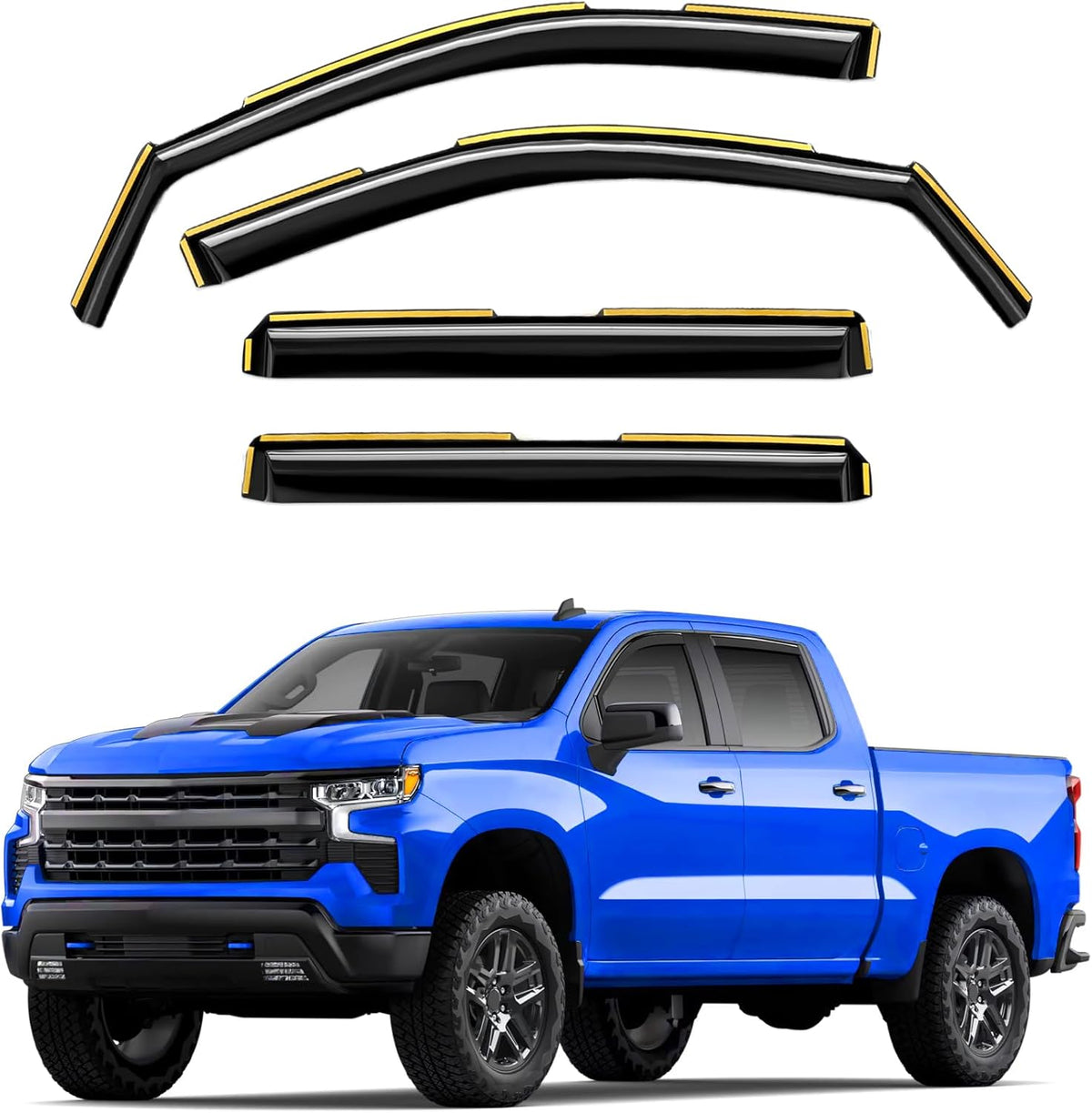 in-Channel Window Rain Guards Fit for Truck Chevy Silverado/GMC Sierra 1500 2019-2025 Crew Cab Extra Durable Window Deflectors Vent Visors Shades Exterior Car Accessories Visors Rain Guards