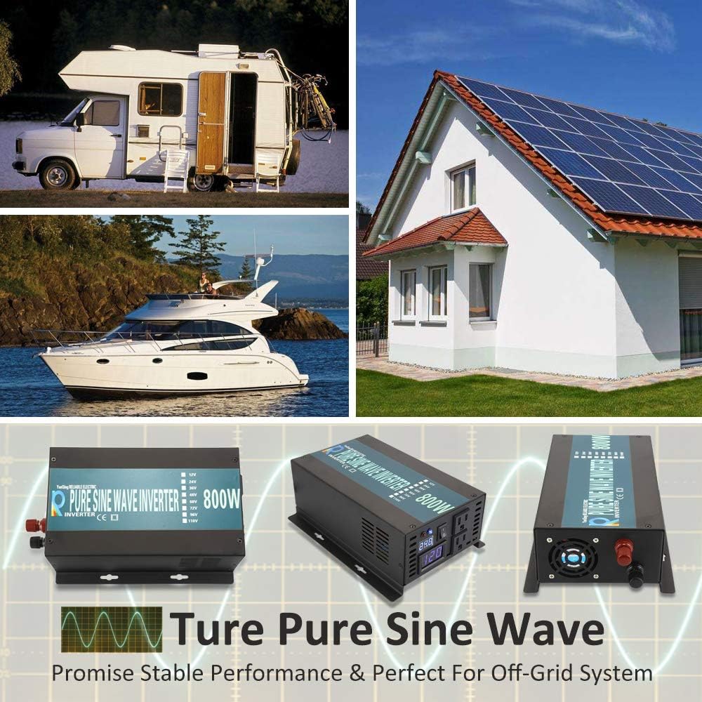 WZRELB Full Power Full Power Endurable Led Display 800W Pure Sine Wave Solar Inverter 12Vdc to 120Vac, (RBP80012B1)