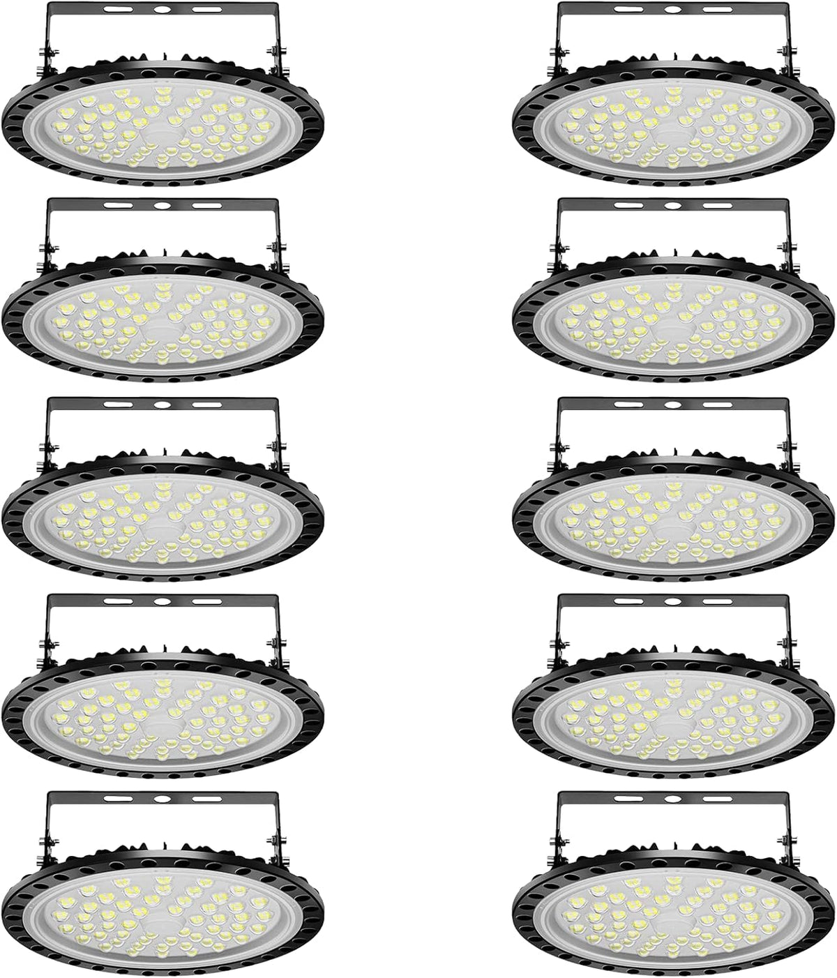 Viugreum 10 Pack 200W UFO LED High Bay Lights, 20000LM 6500K Daylight White Ultra Thin Highbay Light Fixtures, 110V IP65 Waterproof Bay Lighting for Garage Factory Warehouse Gym