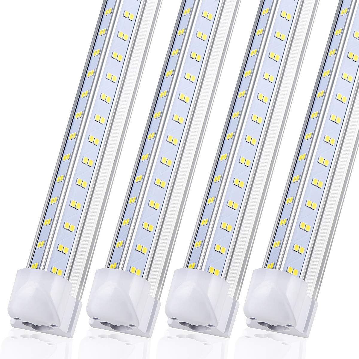 8Ft LED Shop Light Fixture, 120W Integrated LED Tube Light,18000LM, 6000-6500K, Clear Cover,High Output,Four Row V Shape 270 Degree LED Lighting for Warehouse Workshop, 10Pcs