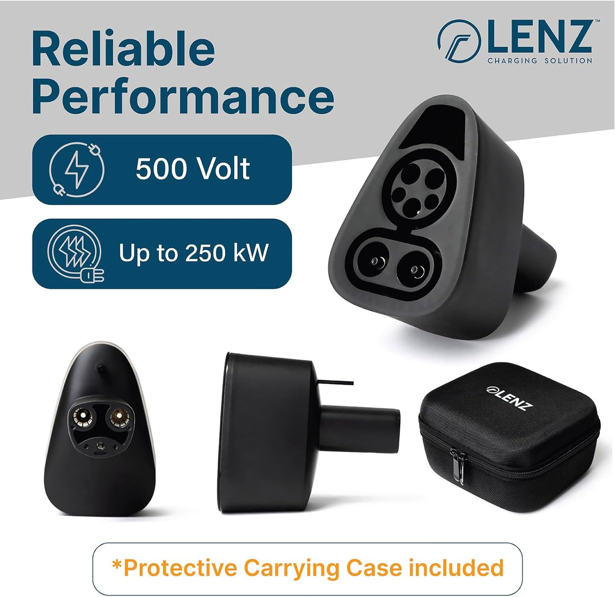 LENZ CCS1 to Tesla EV Charging Adapter – for 2021+ Tesla Models ONLY (Not for Cybertruck) – Connect to Public DC Level 3 Fast Chargers Up to 250 kW